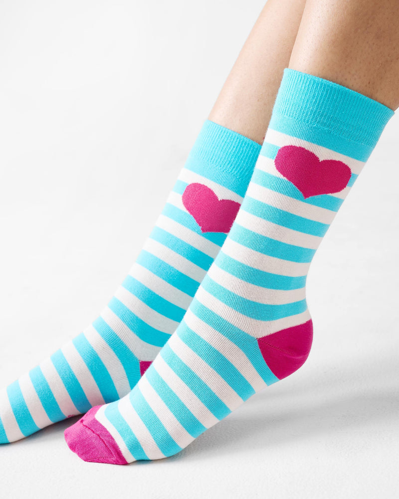 Stripey Socks - Aqua & Oatmeal Stripes