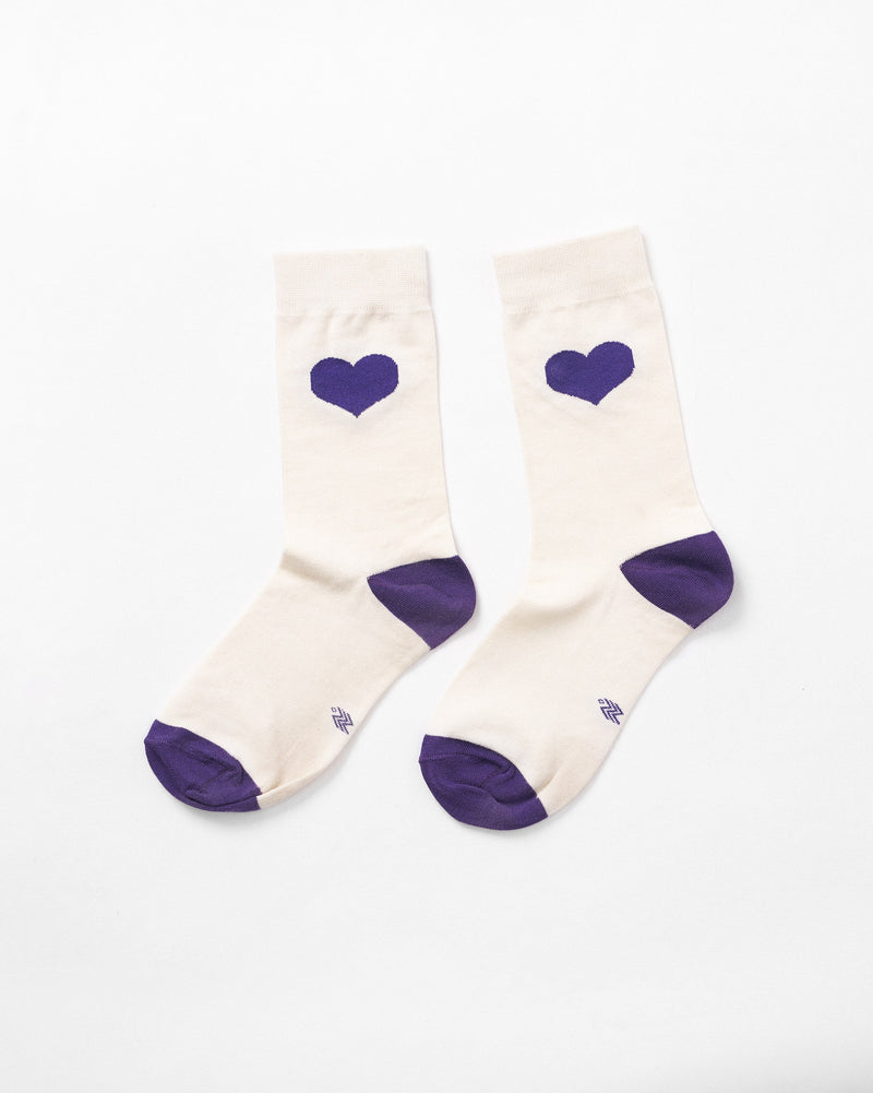 Heart Socks - Oatmeal & Purple