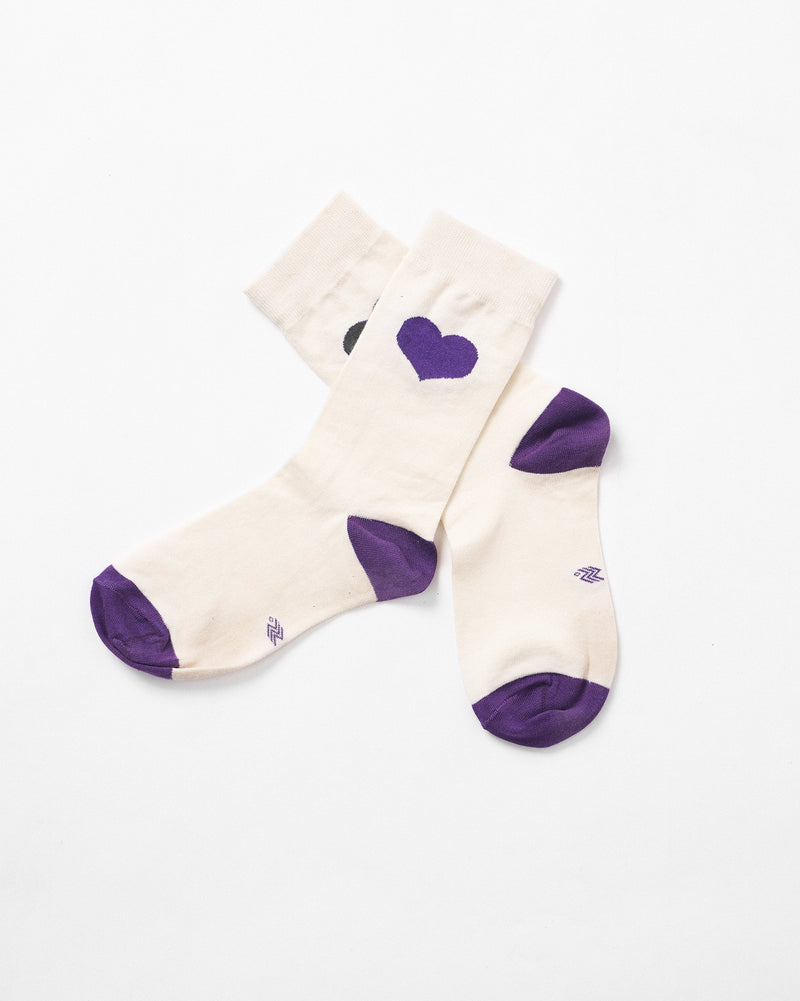 Heart Socks - Oatmeal & Purple