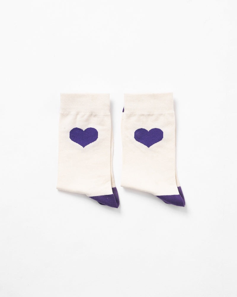 Heart Socks - Oatmeal & Purple