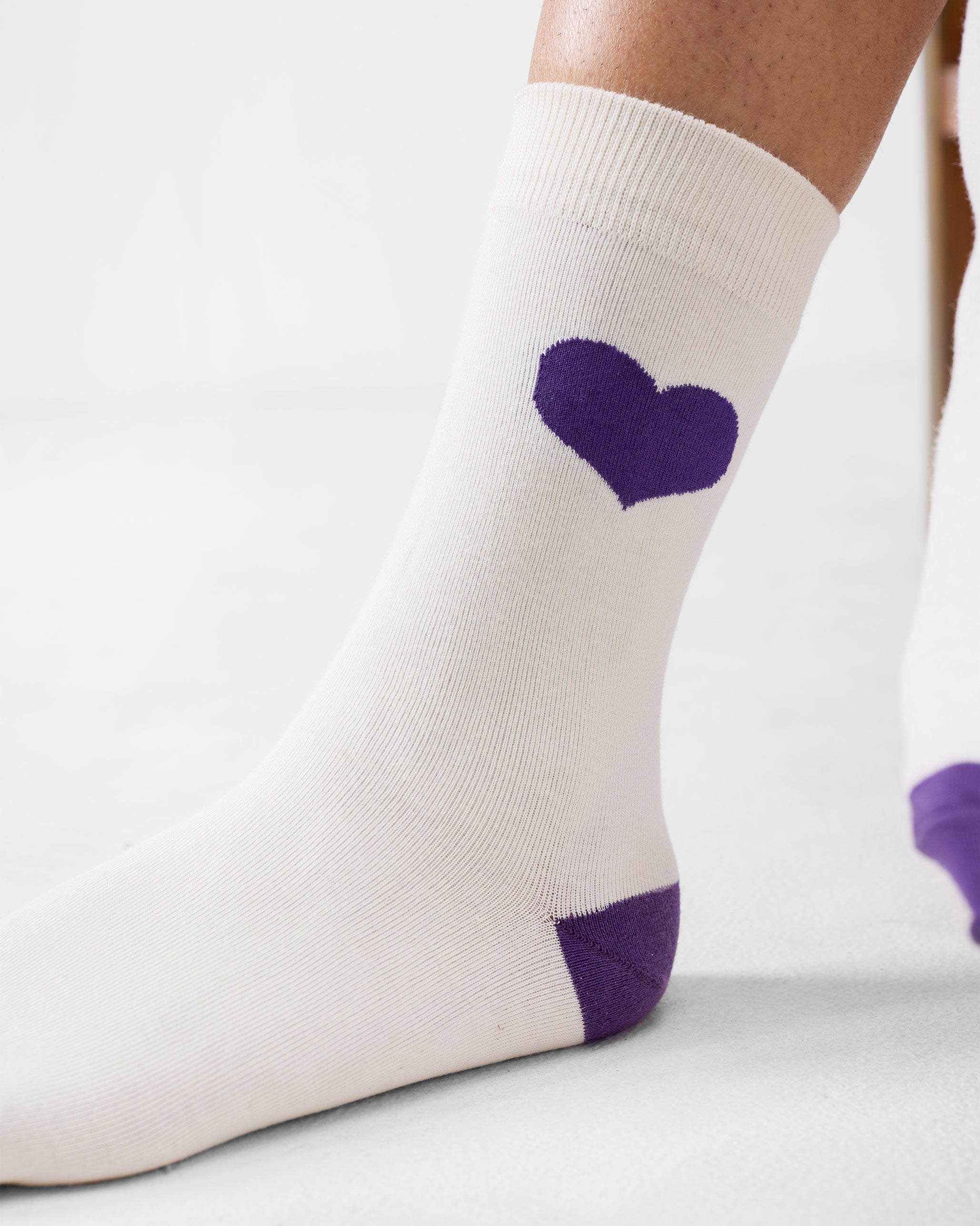 Heart Socks - Oatmeal & Purple