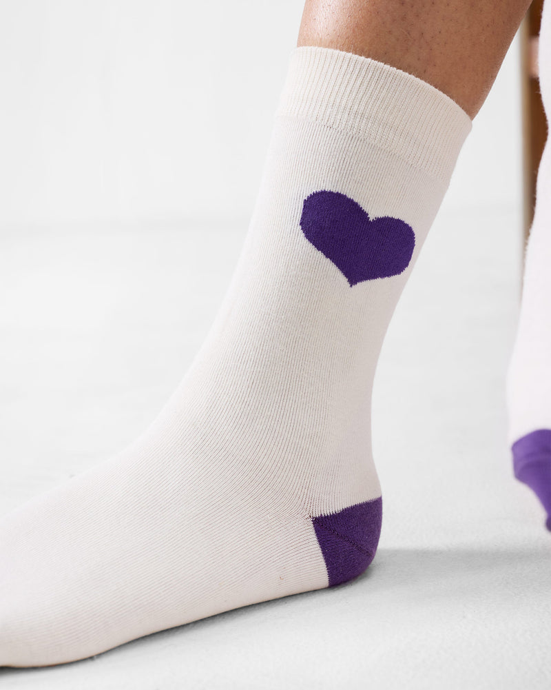 Heart Socks - Oatmeal & Purple
