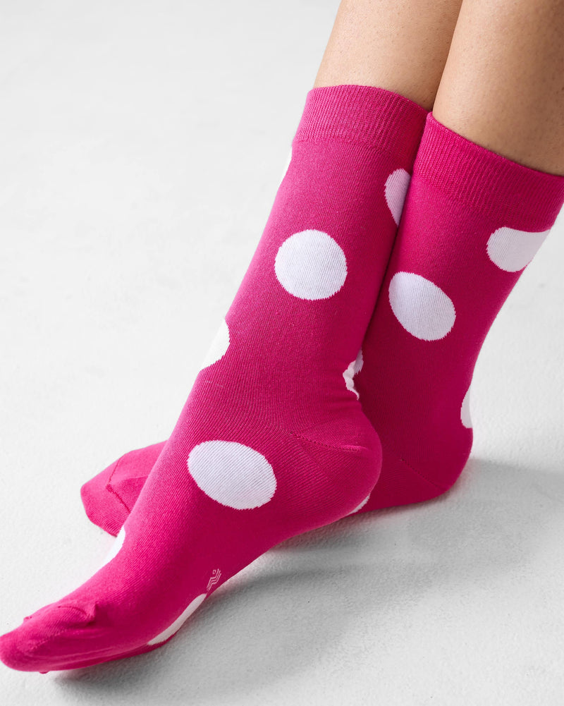 Polka Love Socks - Fuchsia & Oatmeal