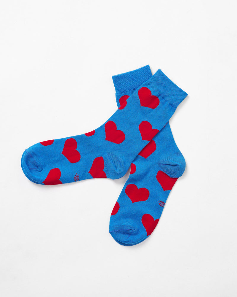 Happy Heart Socks - Cobalt Blue & Red
