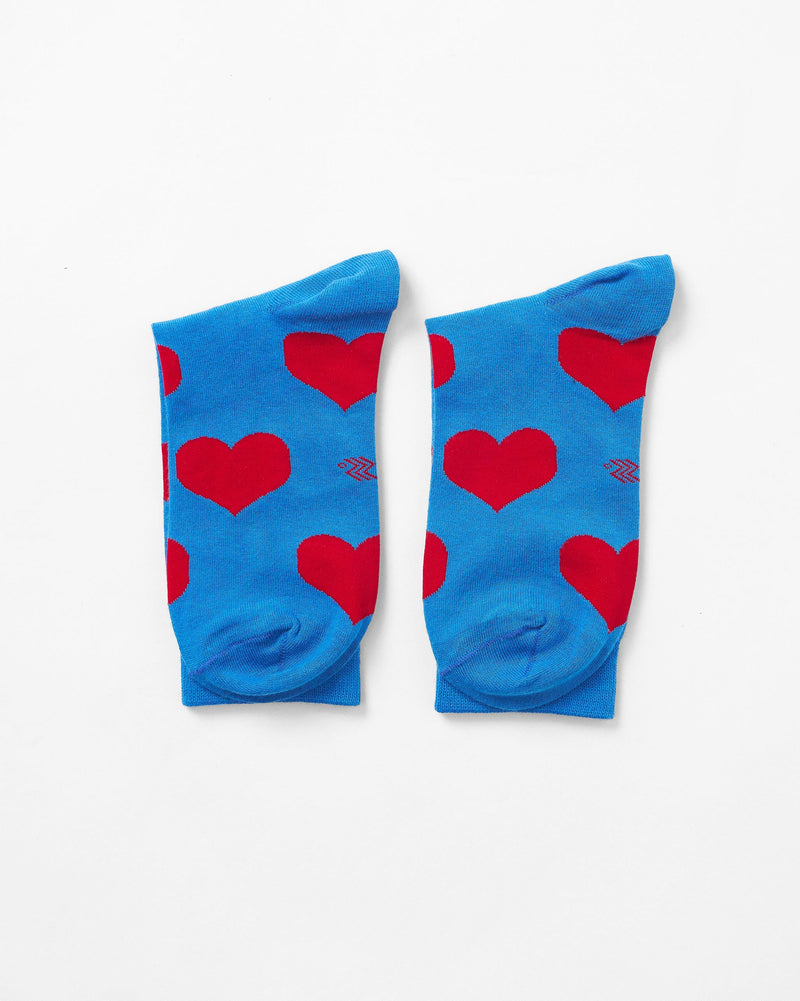 Happy Heart Socks - Cobalt Blue & Red
