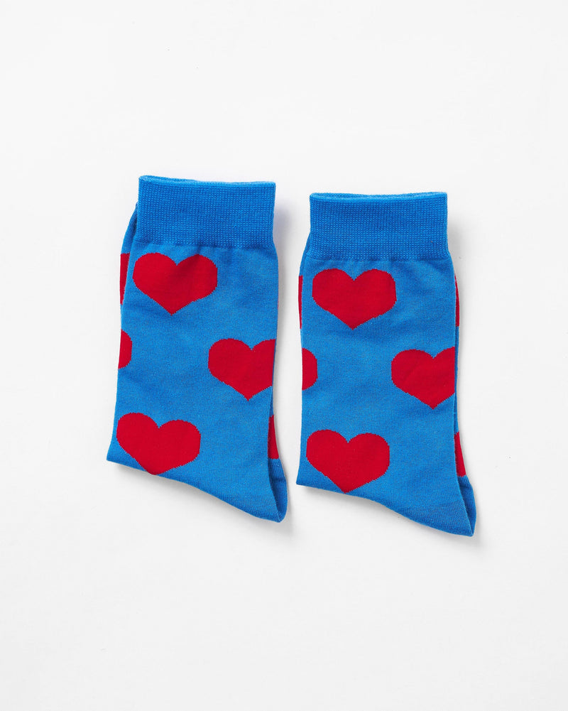 Happy Heart Socks - Cobalt Blue & Red