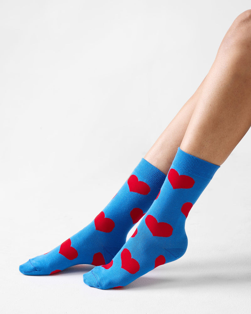 Happy Heart Socks - Cobalt Blue & Red