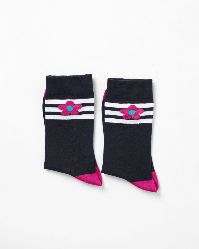Flowerbed Socks - Black & Fuchsia