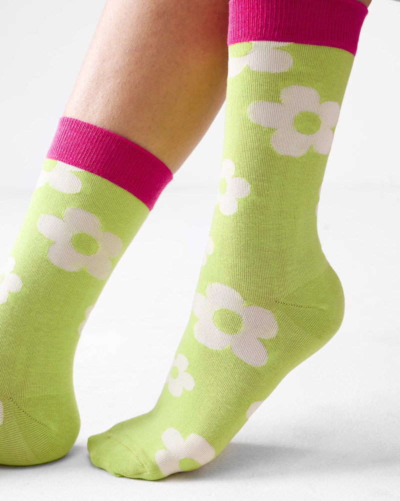Cherry Blossom Socks - Lime & Oatmeal