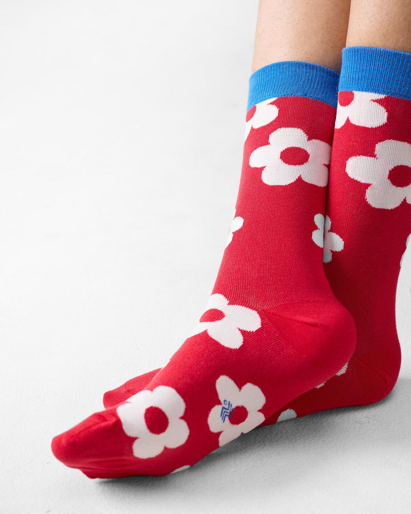 Cherry Blossom Socks - Red & Oatmeal