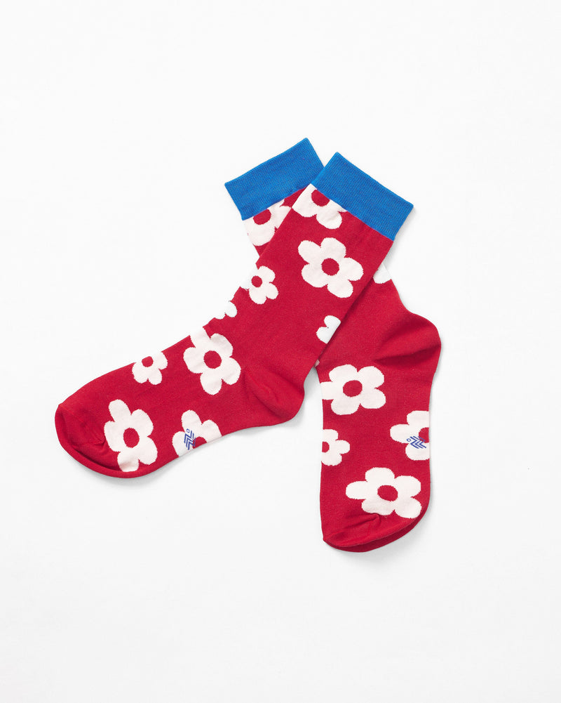Cherry Blossom Socks - Red & Oatmeal