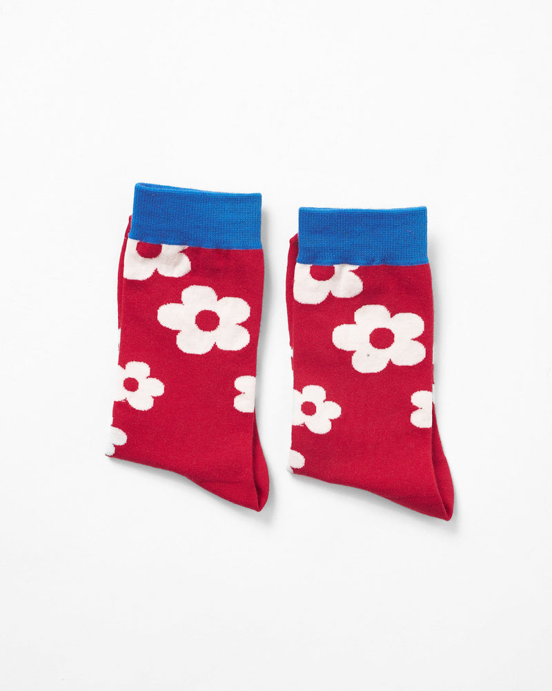 Cherry Blossom Socks - Red & Oatmeal