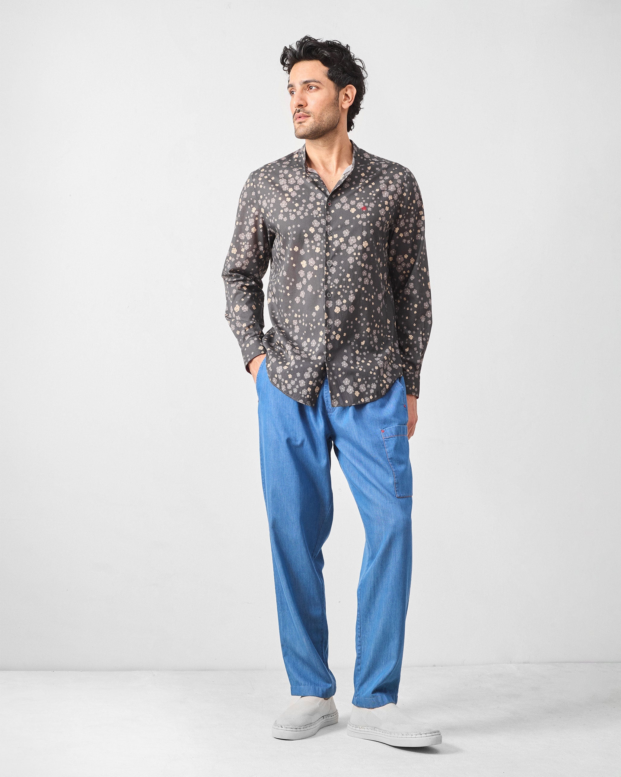 Nawab Shirt - Charcoal Printed