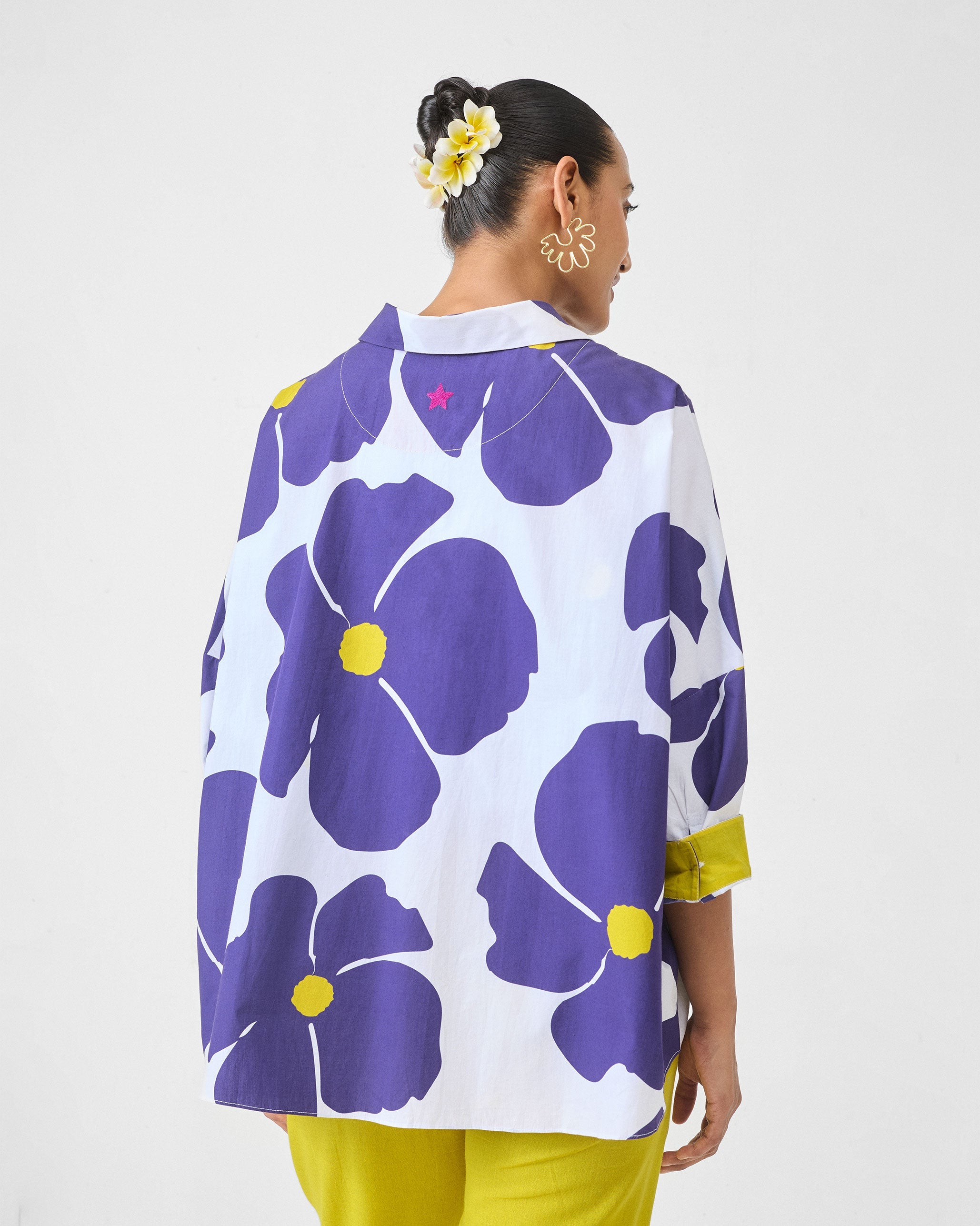 Boxy Shirt - Purple & White Print