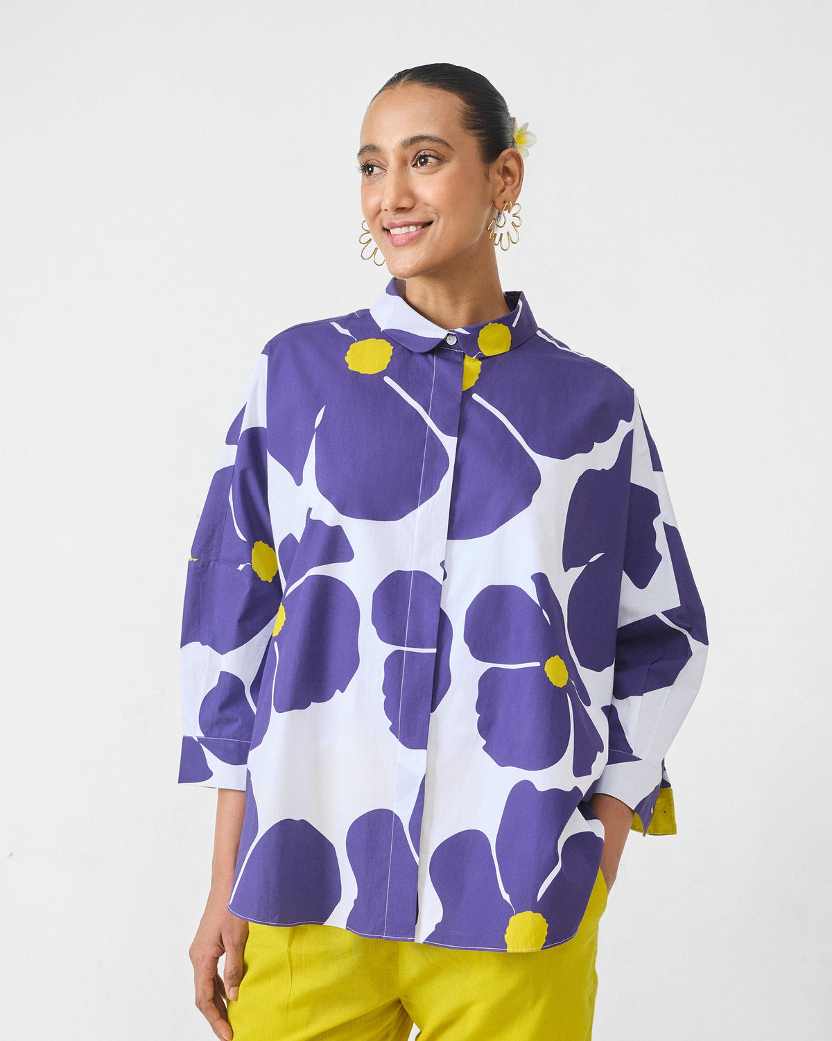 Boxy Shirt - Purple & White Print