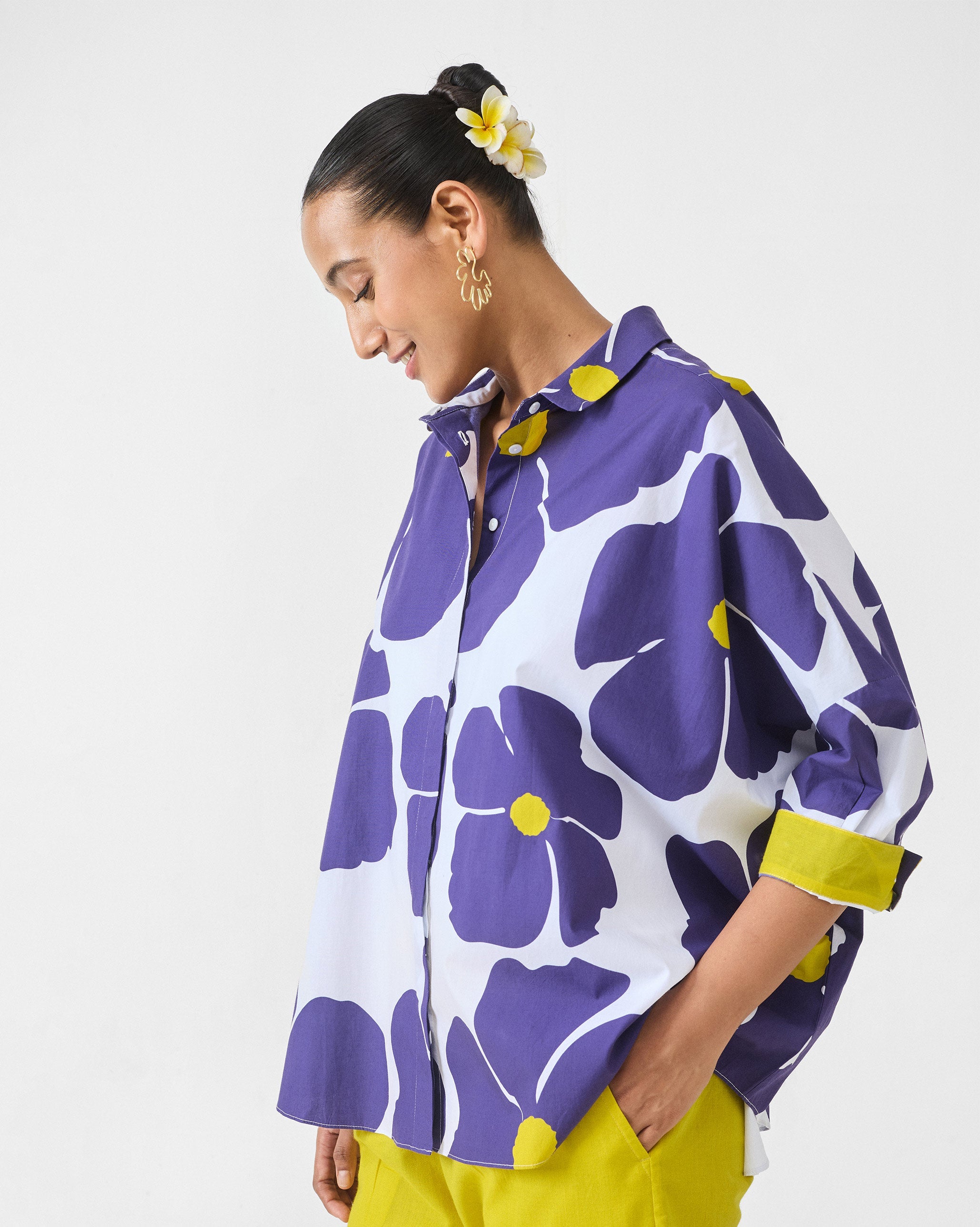 Boxy Shirt - Purple & White Print