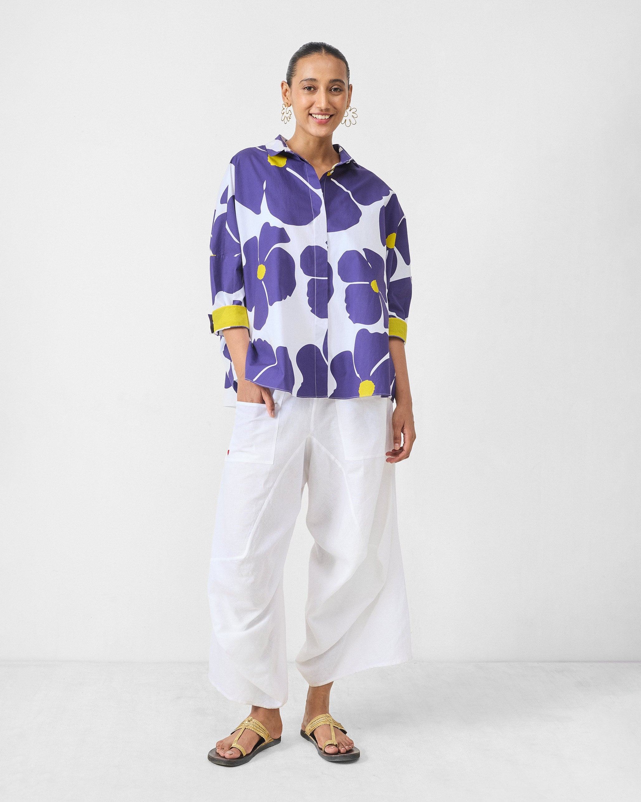 Boxy Shirt - Purple & White Print