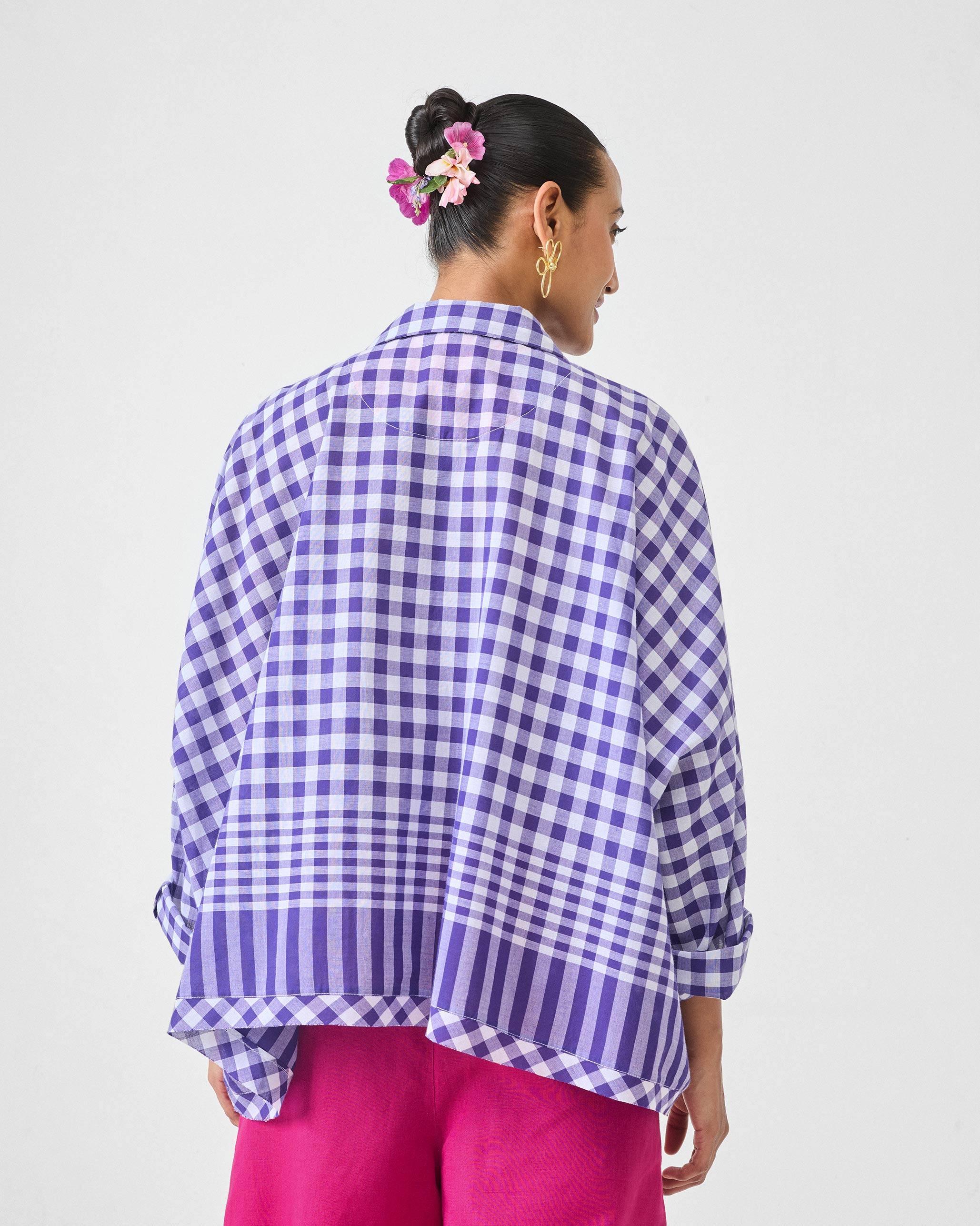 Anna Top - Purple & White Checks