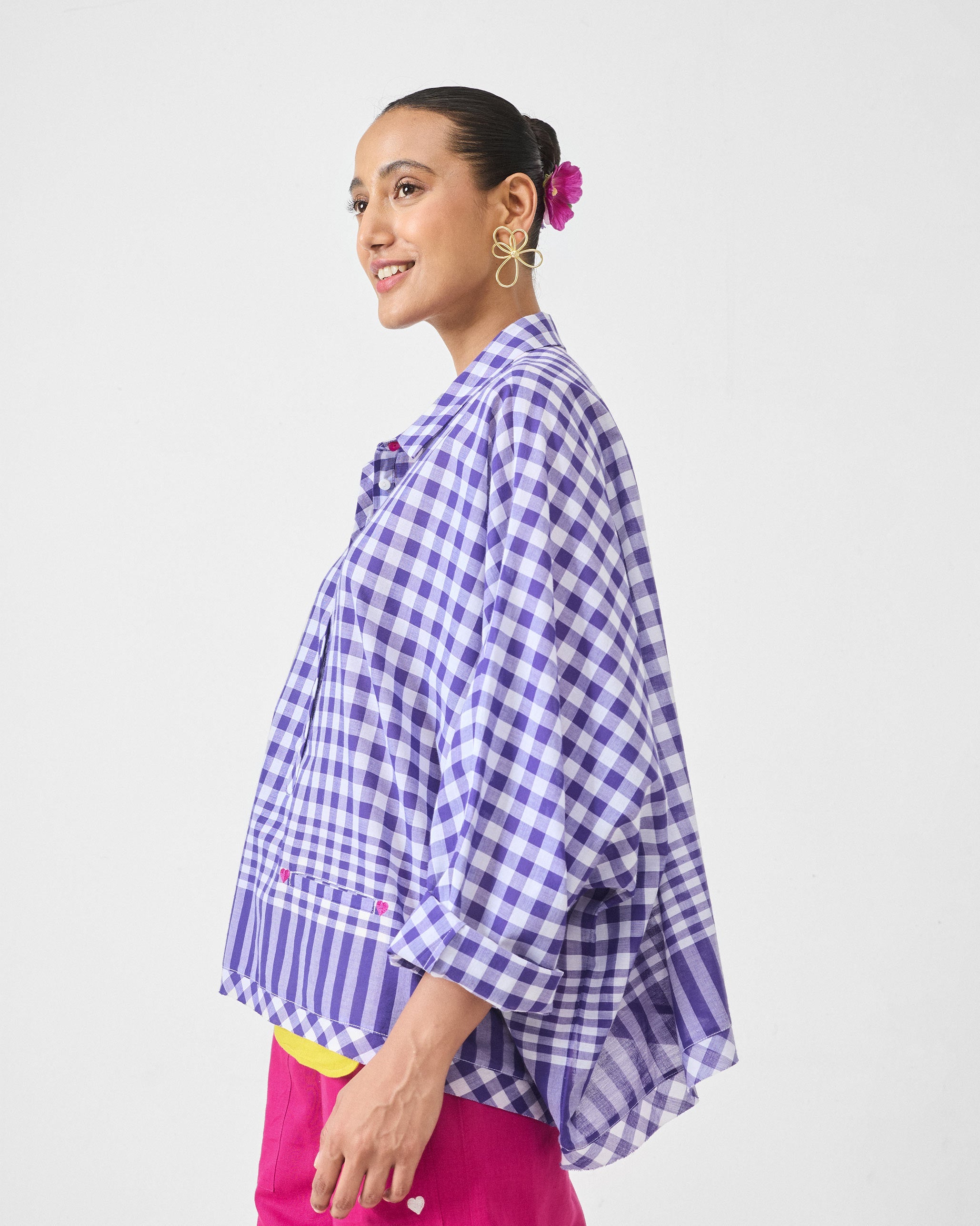 Anna Top - Purple & White Checks