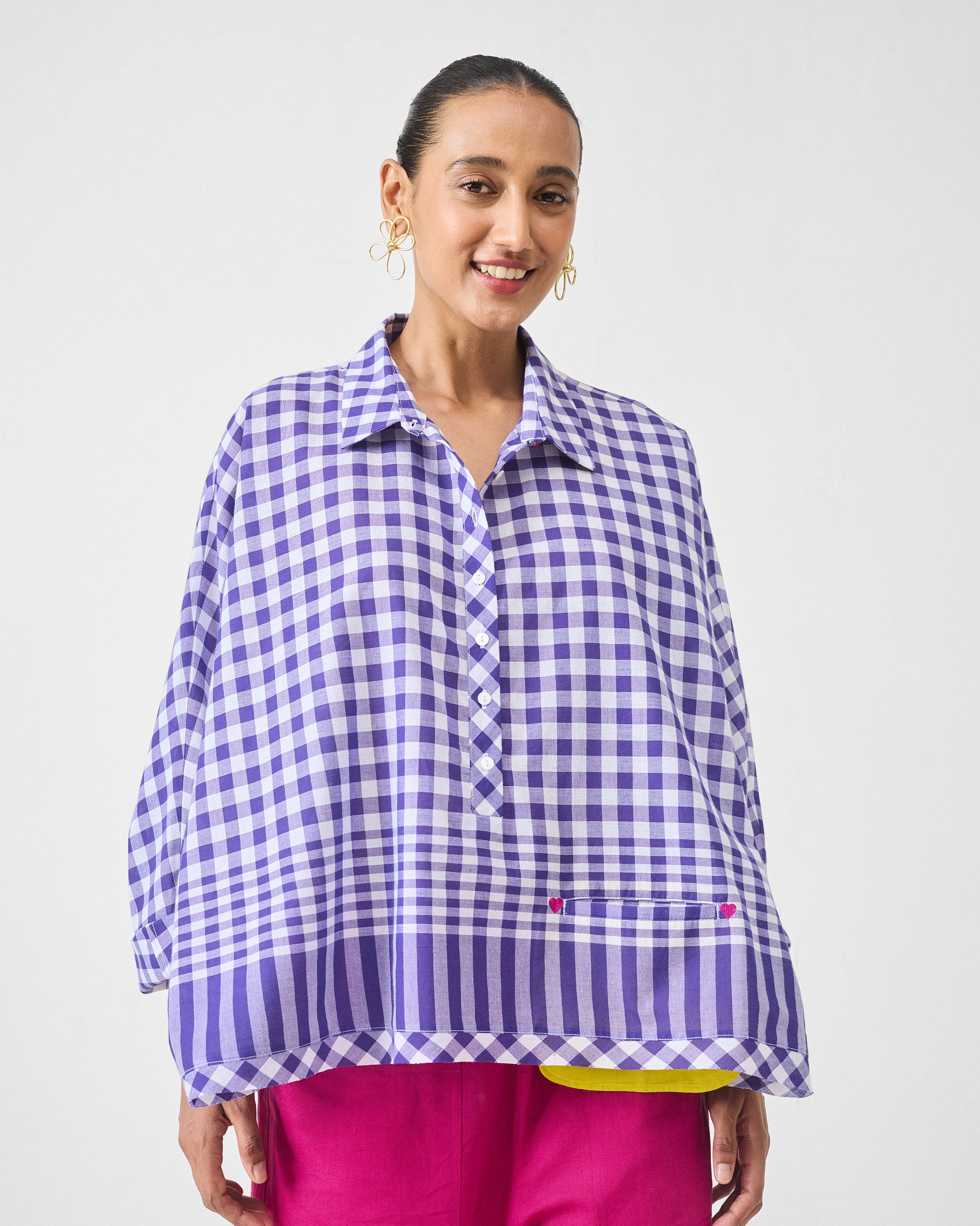 Anna Top - Purple & White Checks