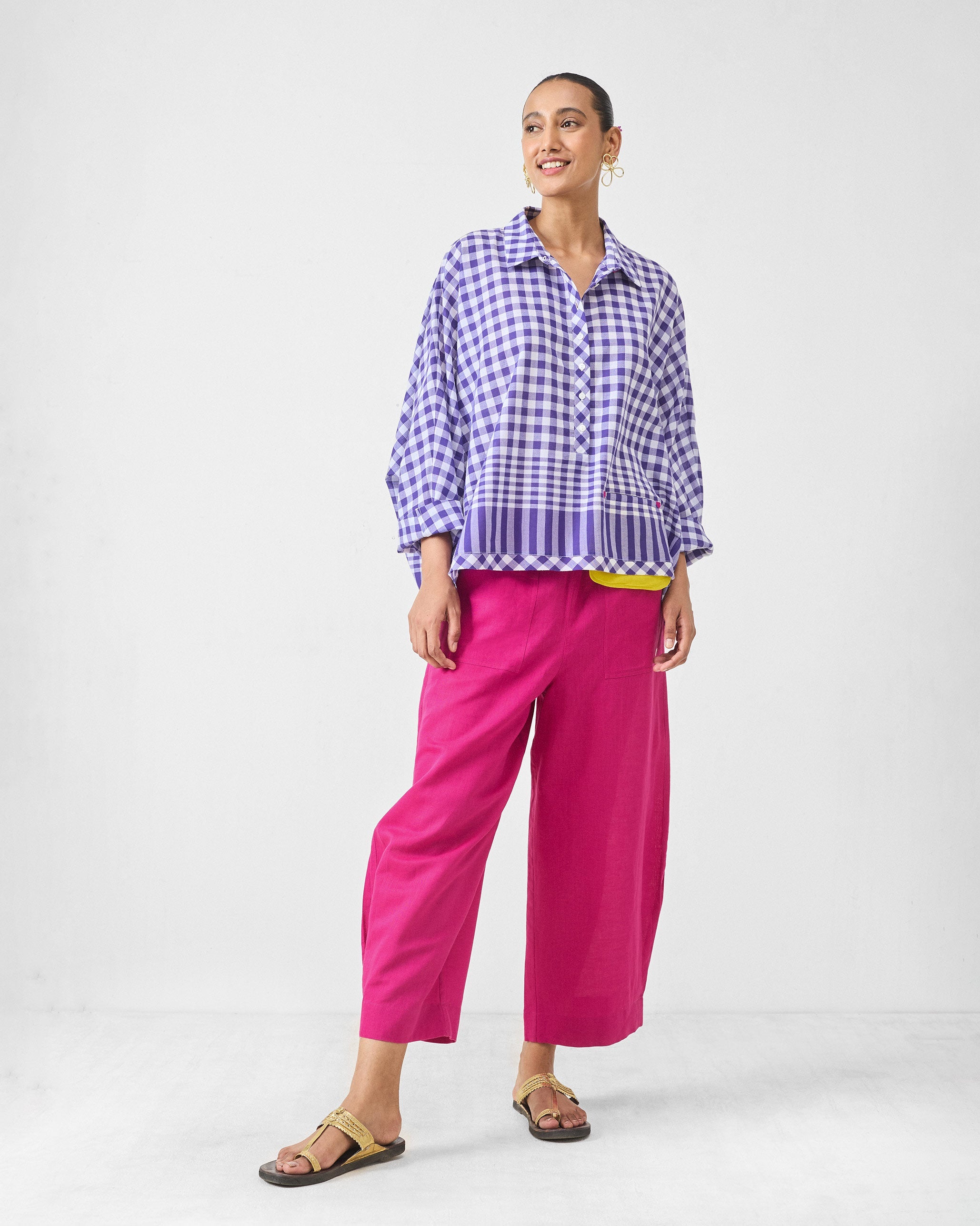 Anna Top - Purple & White Checks