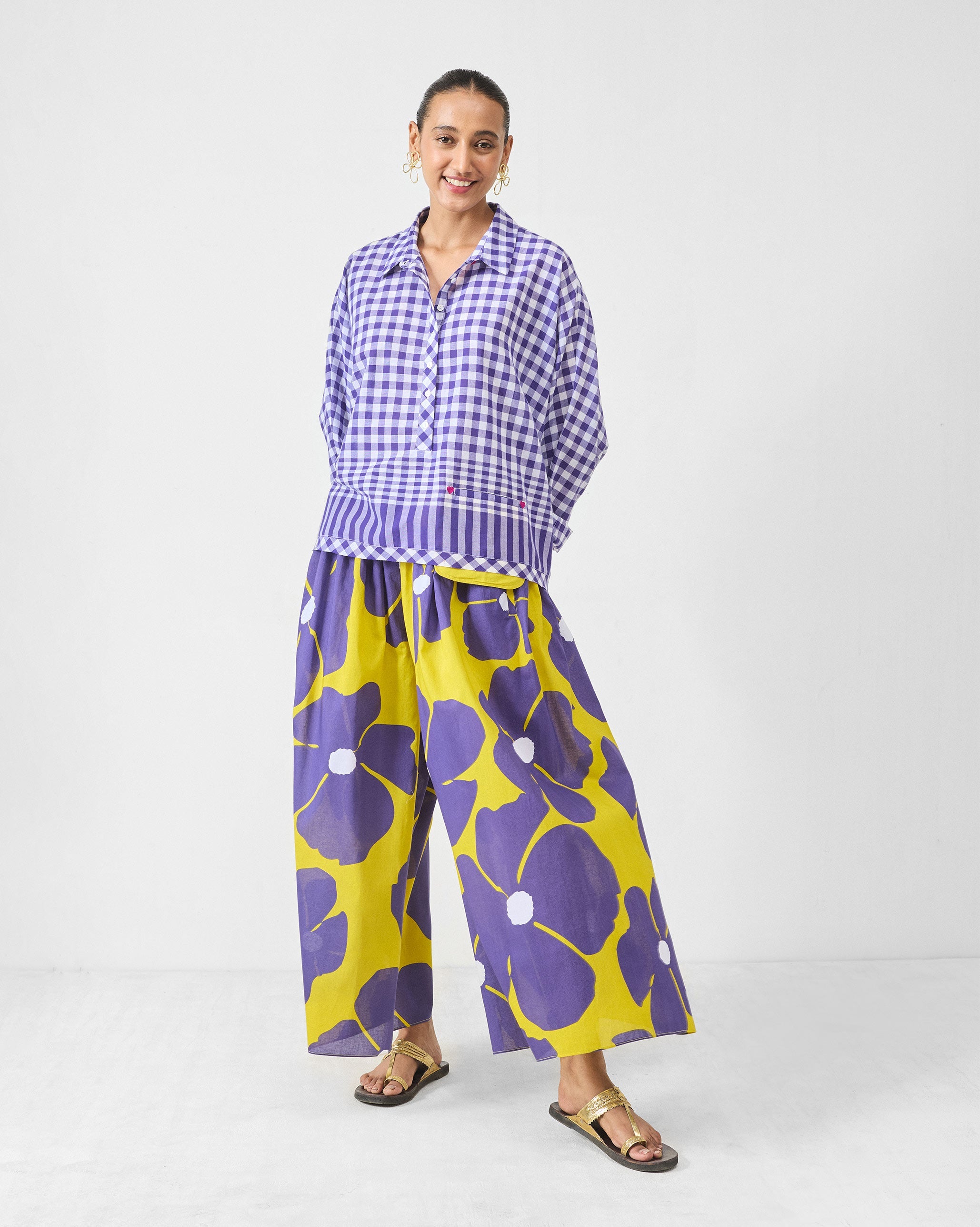 Anna Top - Purple & White Checks