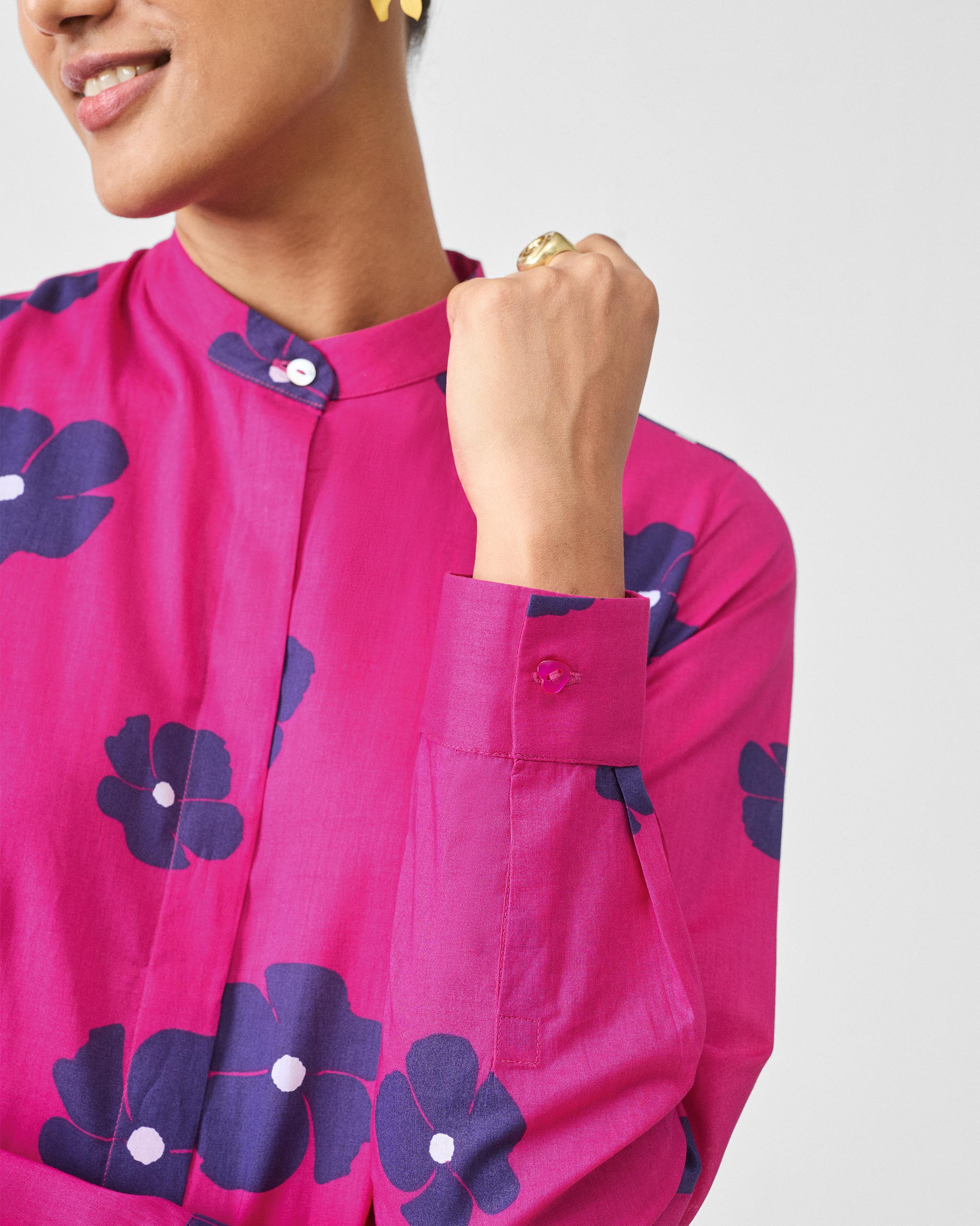 Back Gathered Top - Fuchsia & Purple Print