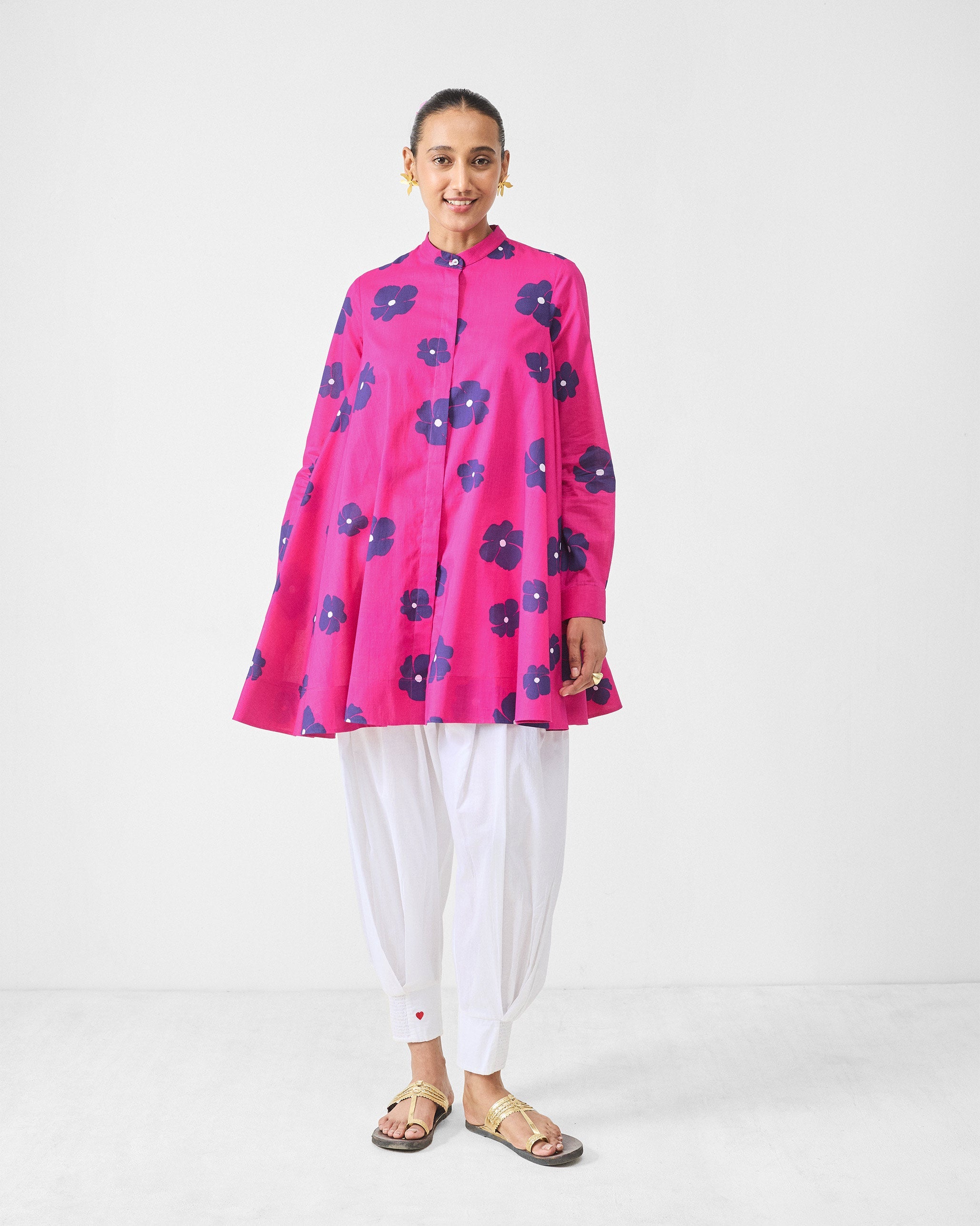 Back Gathered Top - Fuchsia & Purple Print