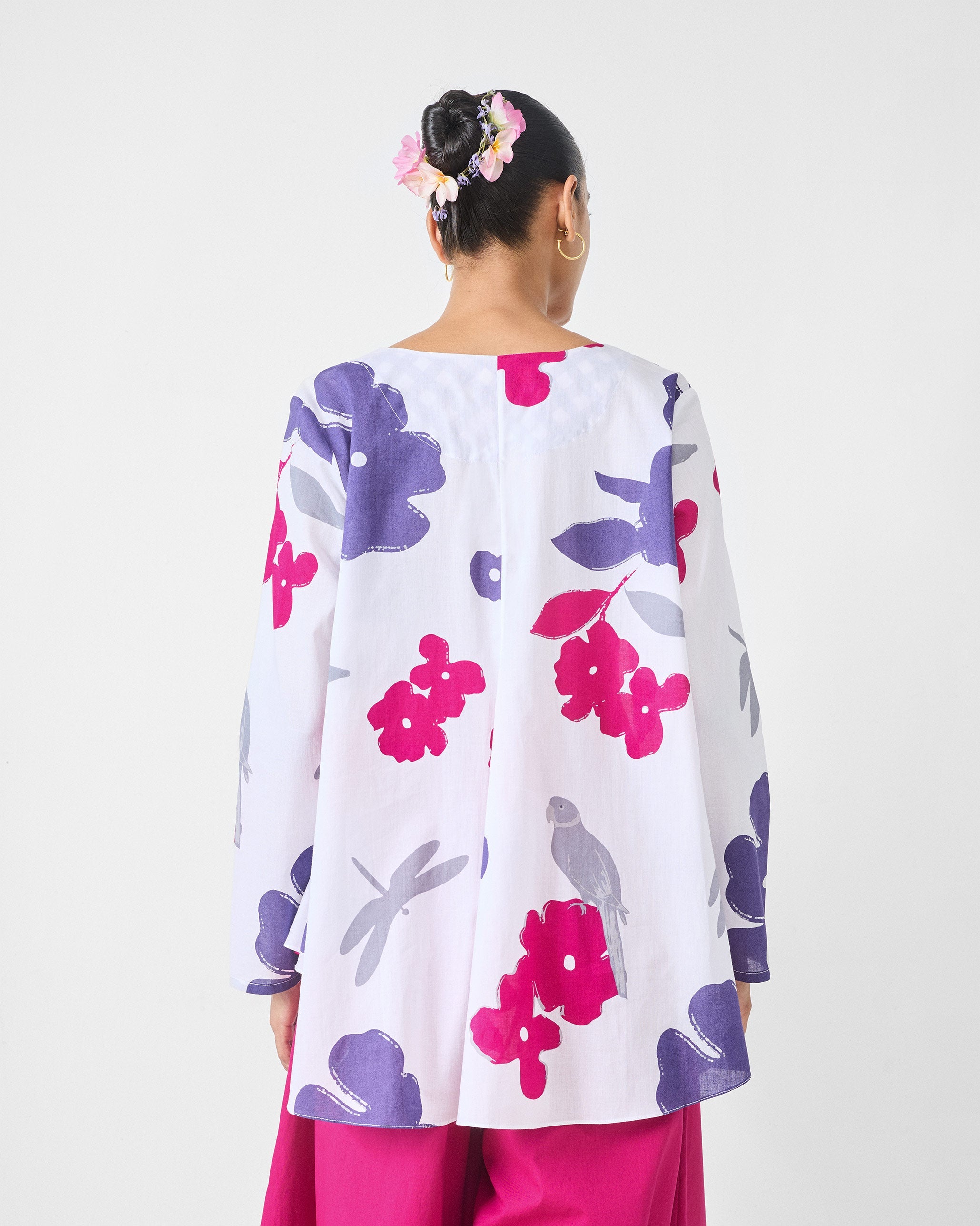 Calicut Top - White & Purple Printed