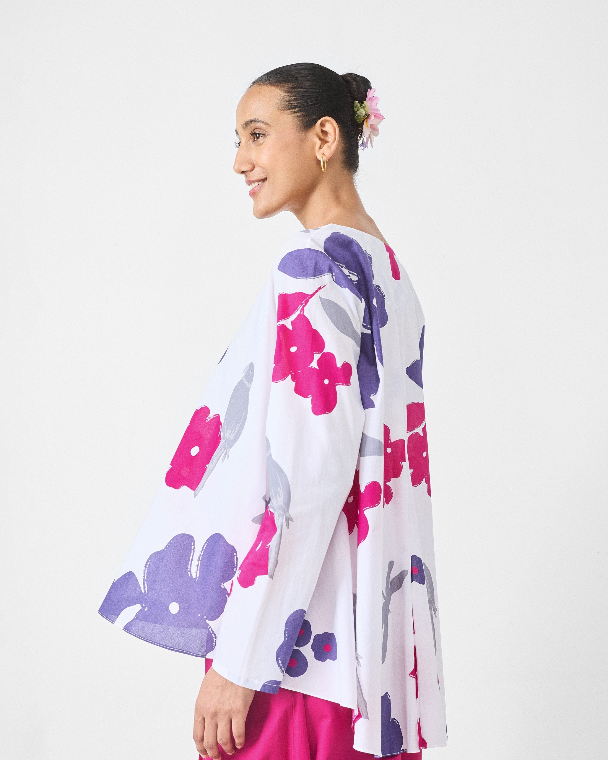 Calicut Top - White & Purple Printed