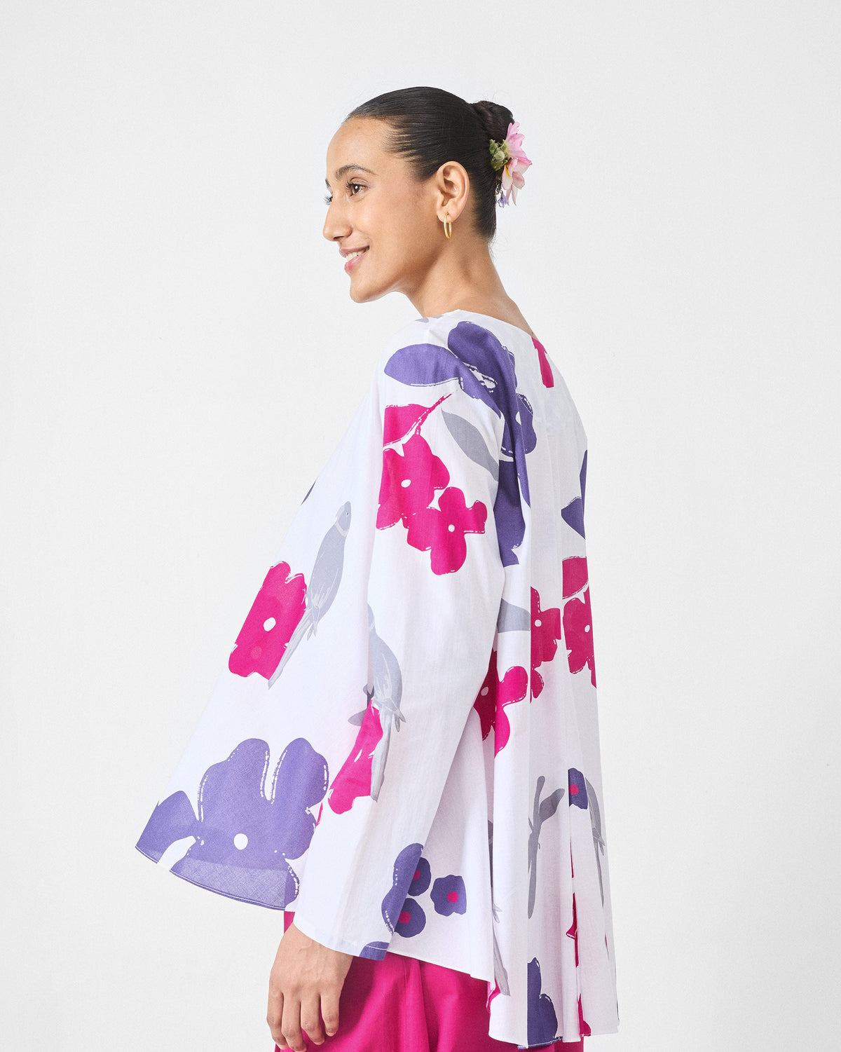 Calicut Top - White & Purple Printed