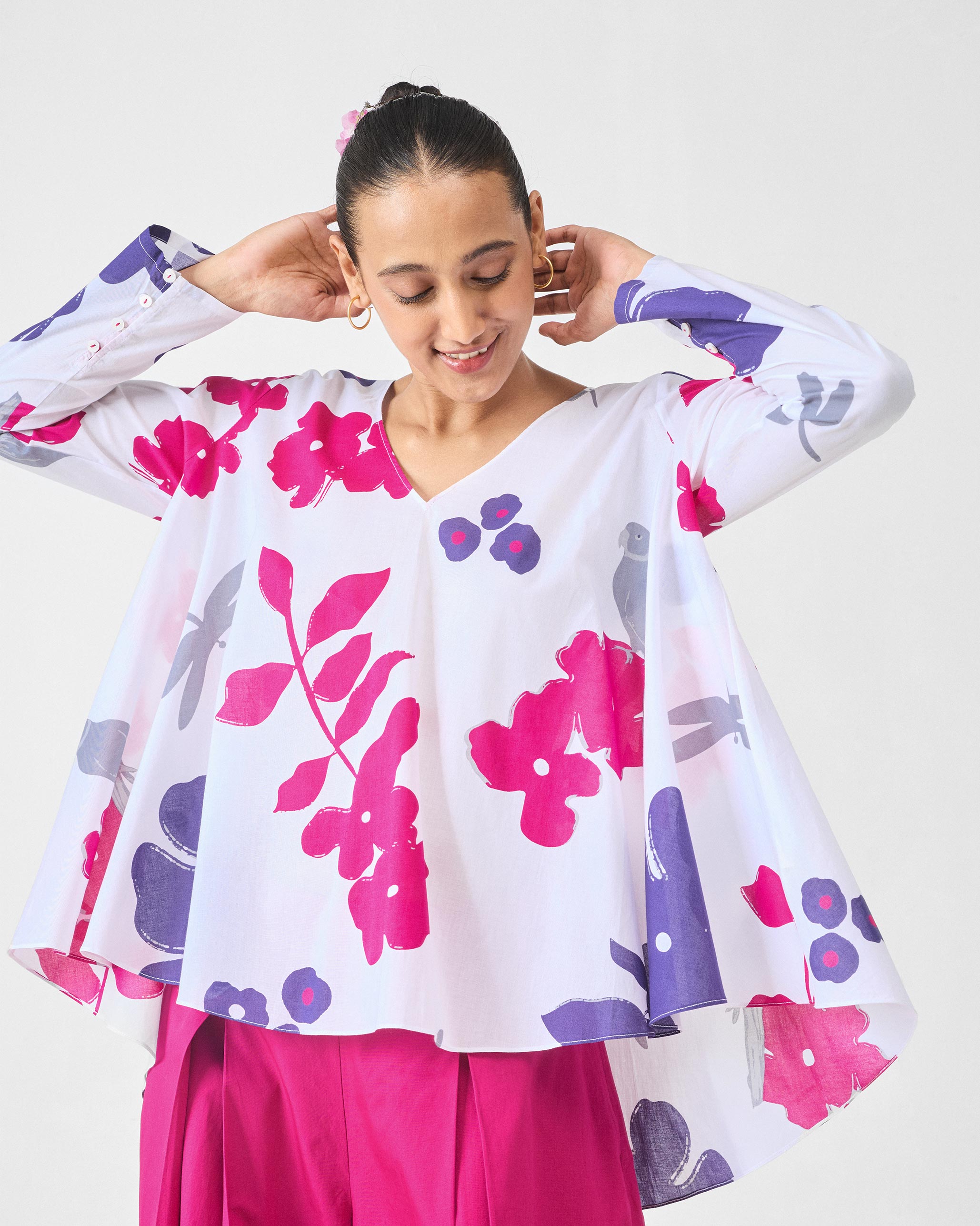 Calicut Top - White & Purple Printed