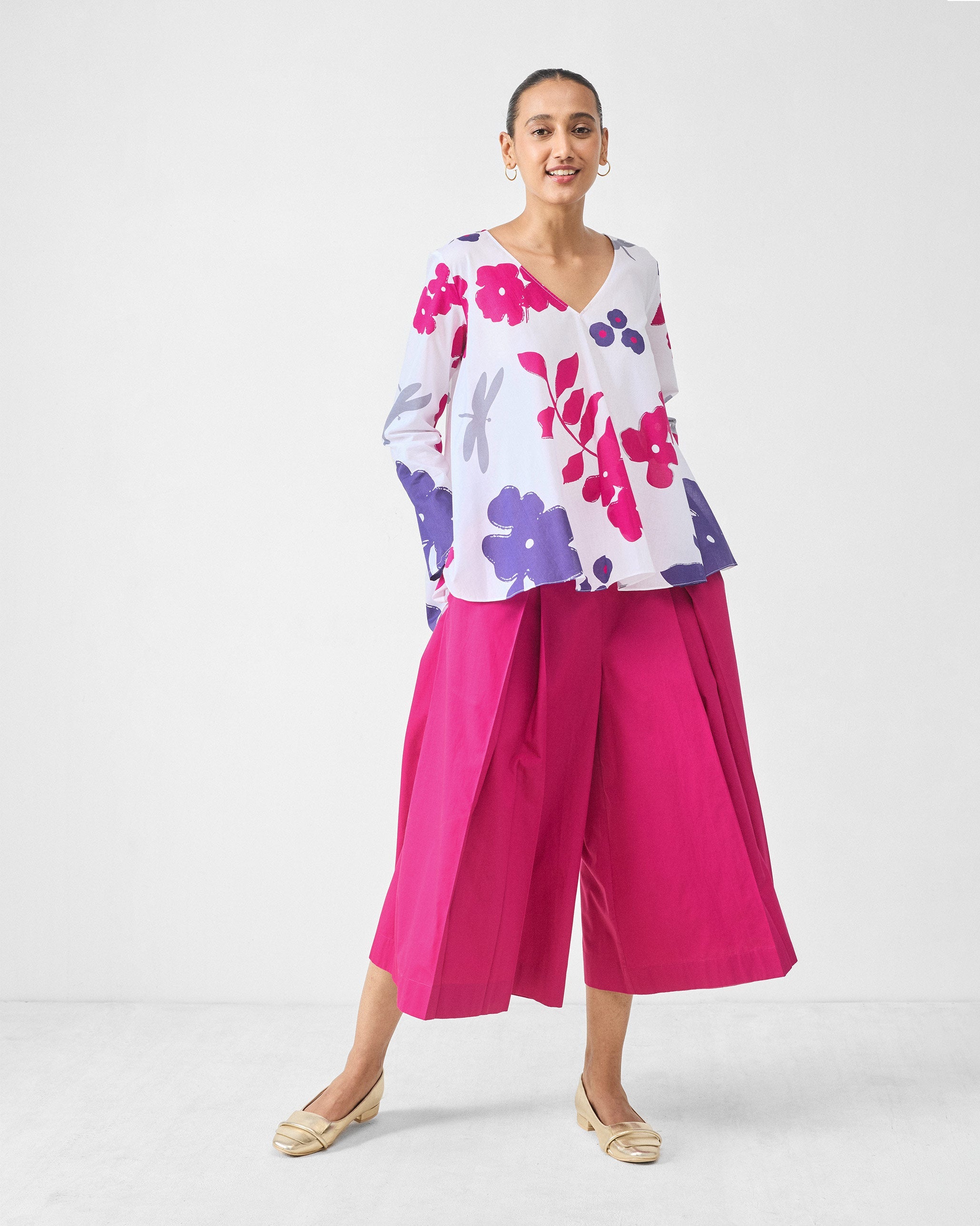Calicut Top - White & Purple Printed
