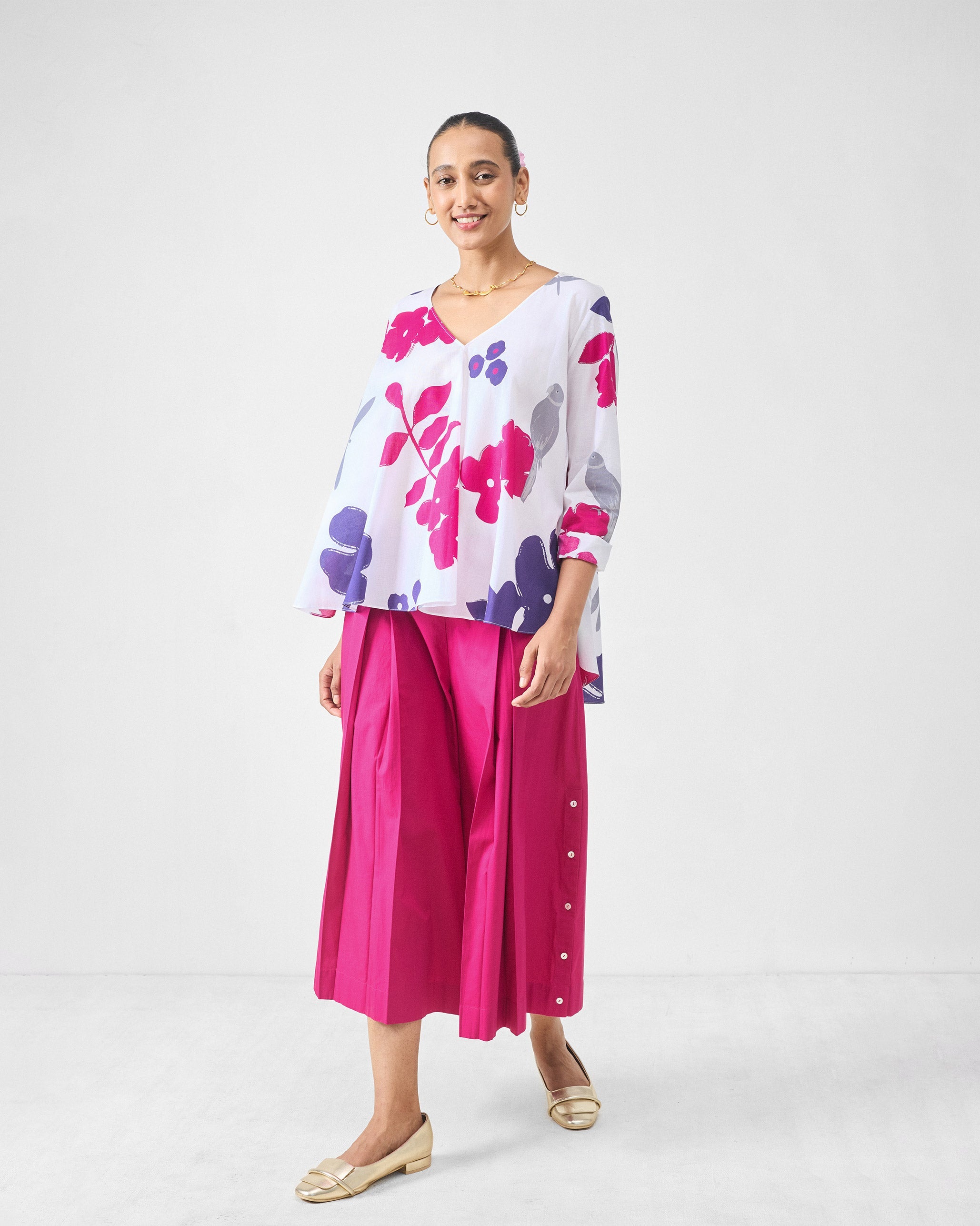 Calicut Top - White & Purple Printed