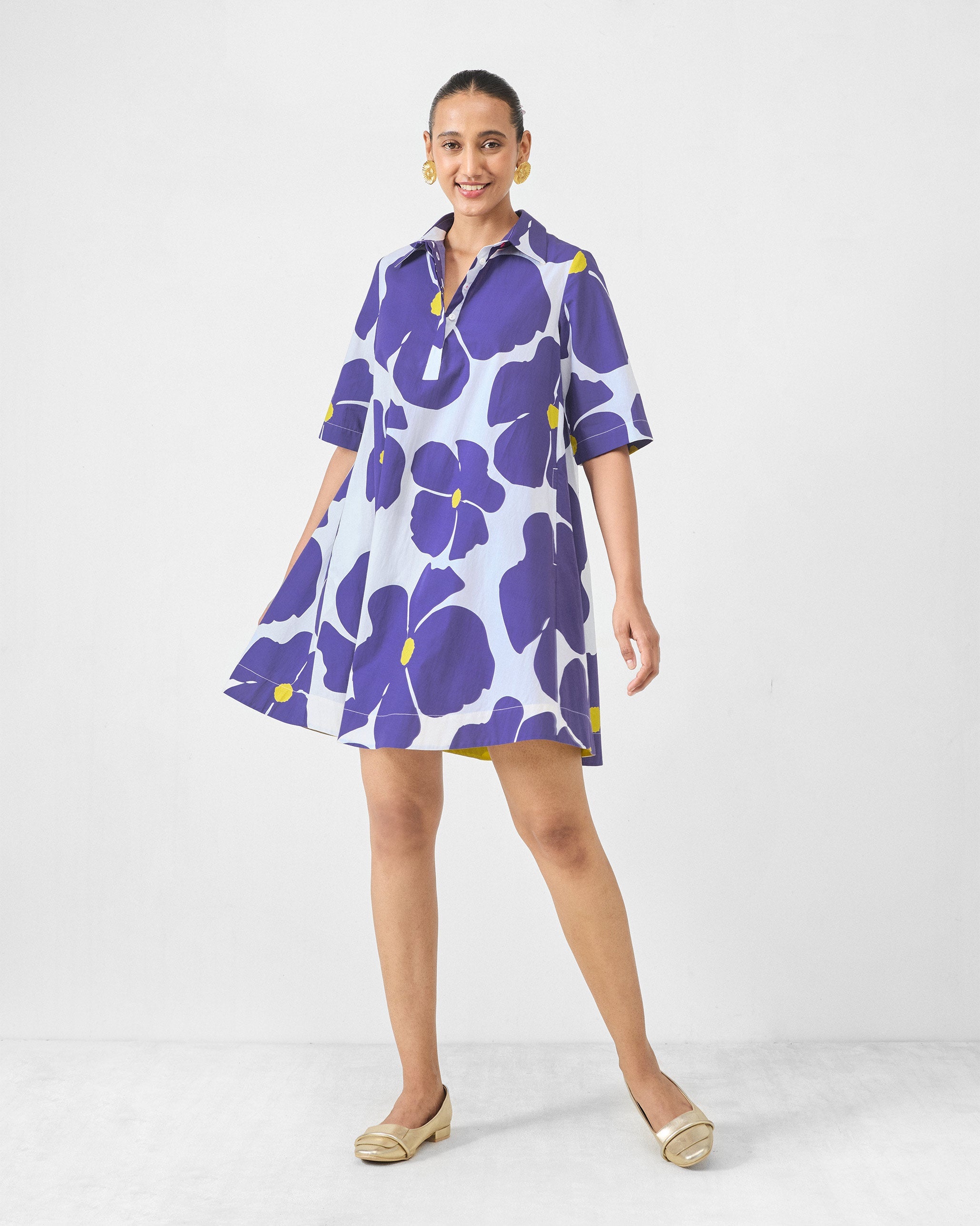 Happy Heart Dress - Purple & White Print