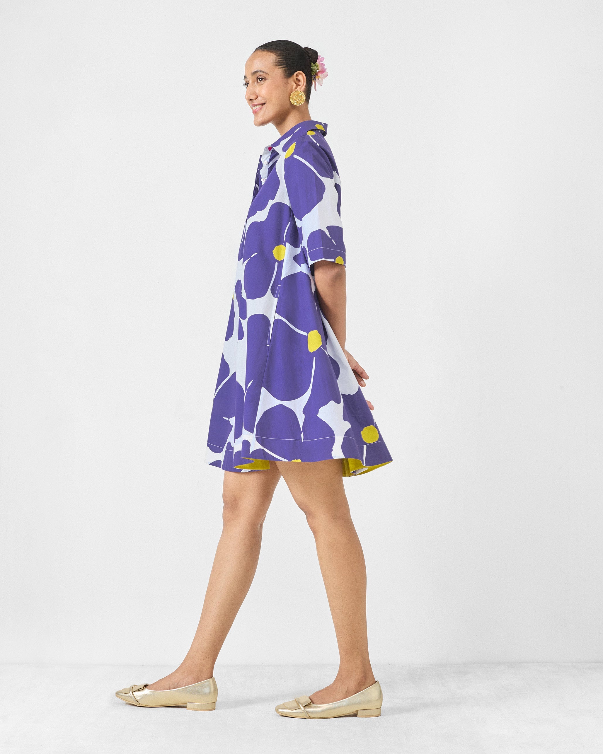 Happy Heart Dress - Purple & White Print