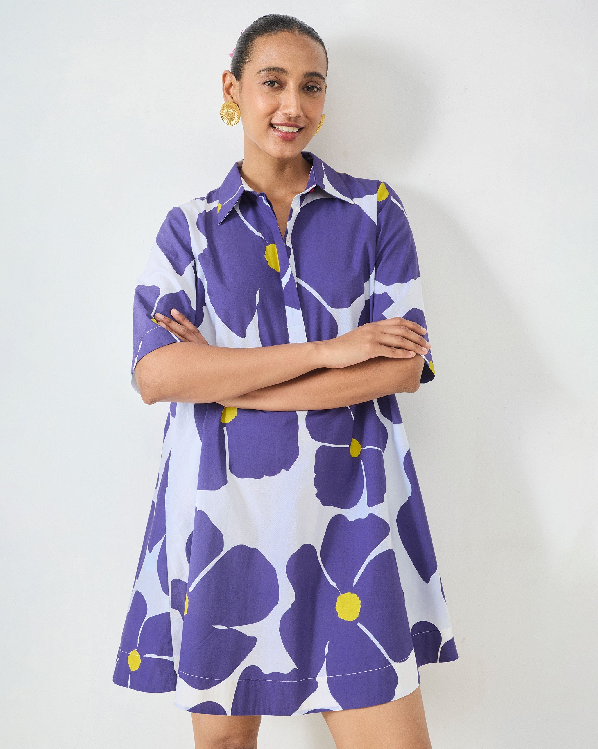 Happy Heart Dress - Purple & White Print