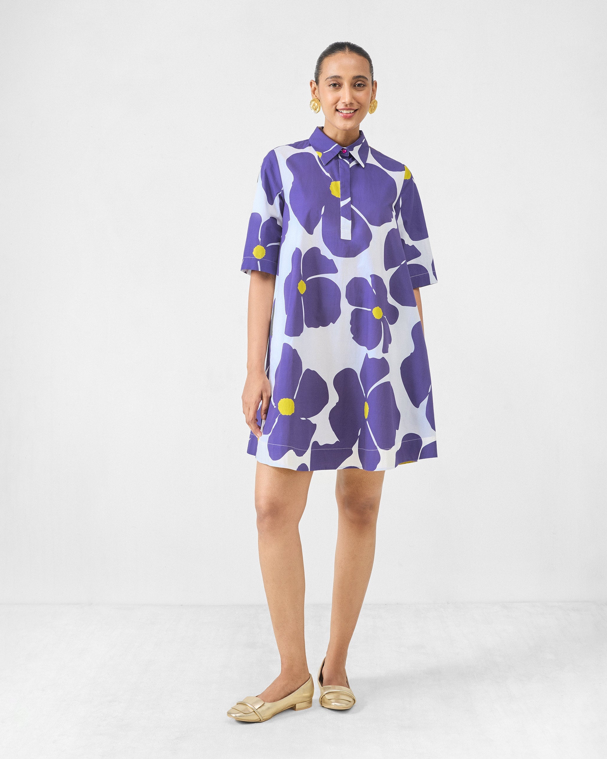 Happy Heart Dress - Purple & White Print