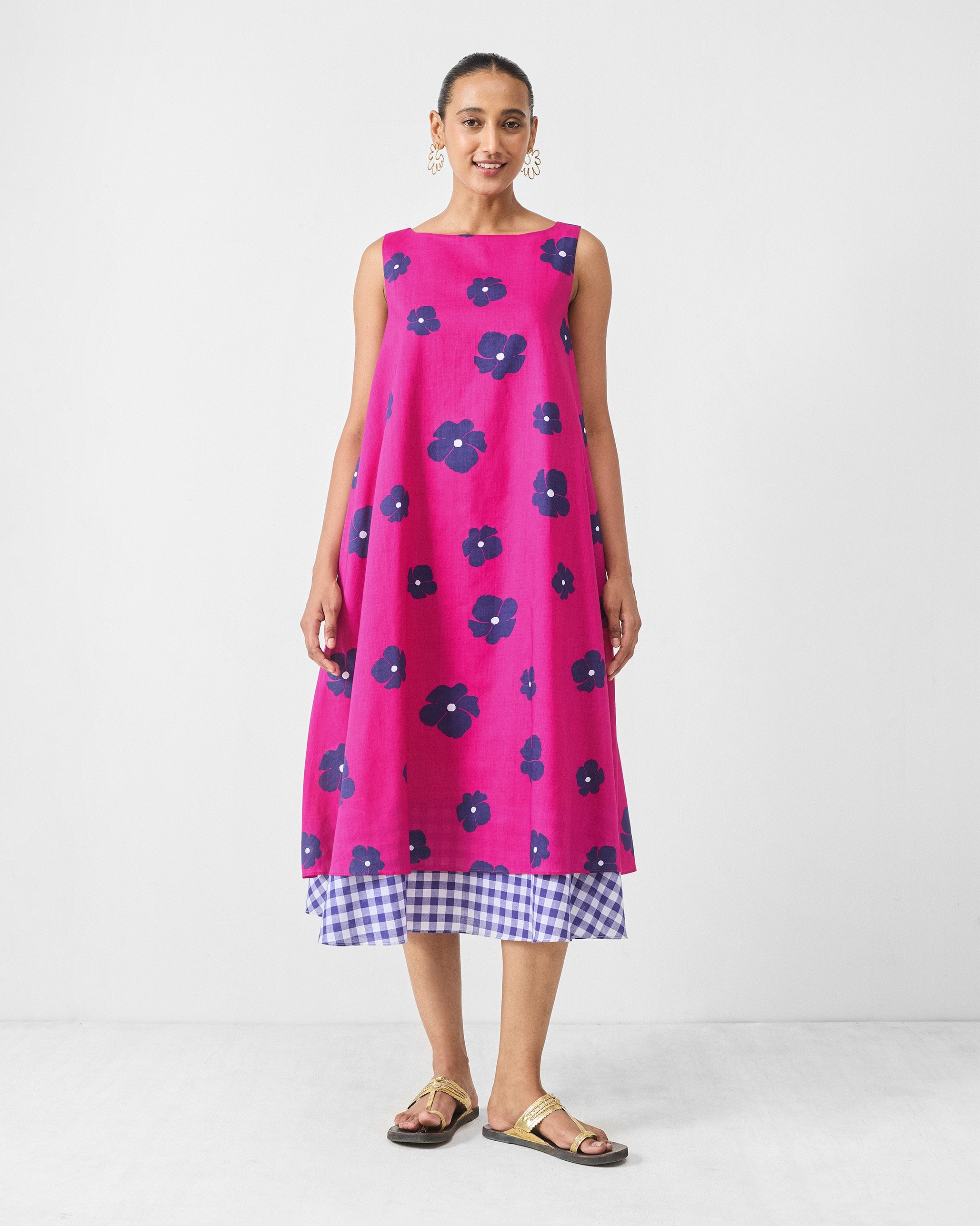 Double Layer Dress - Fuchsia & Purple Print
