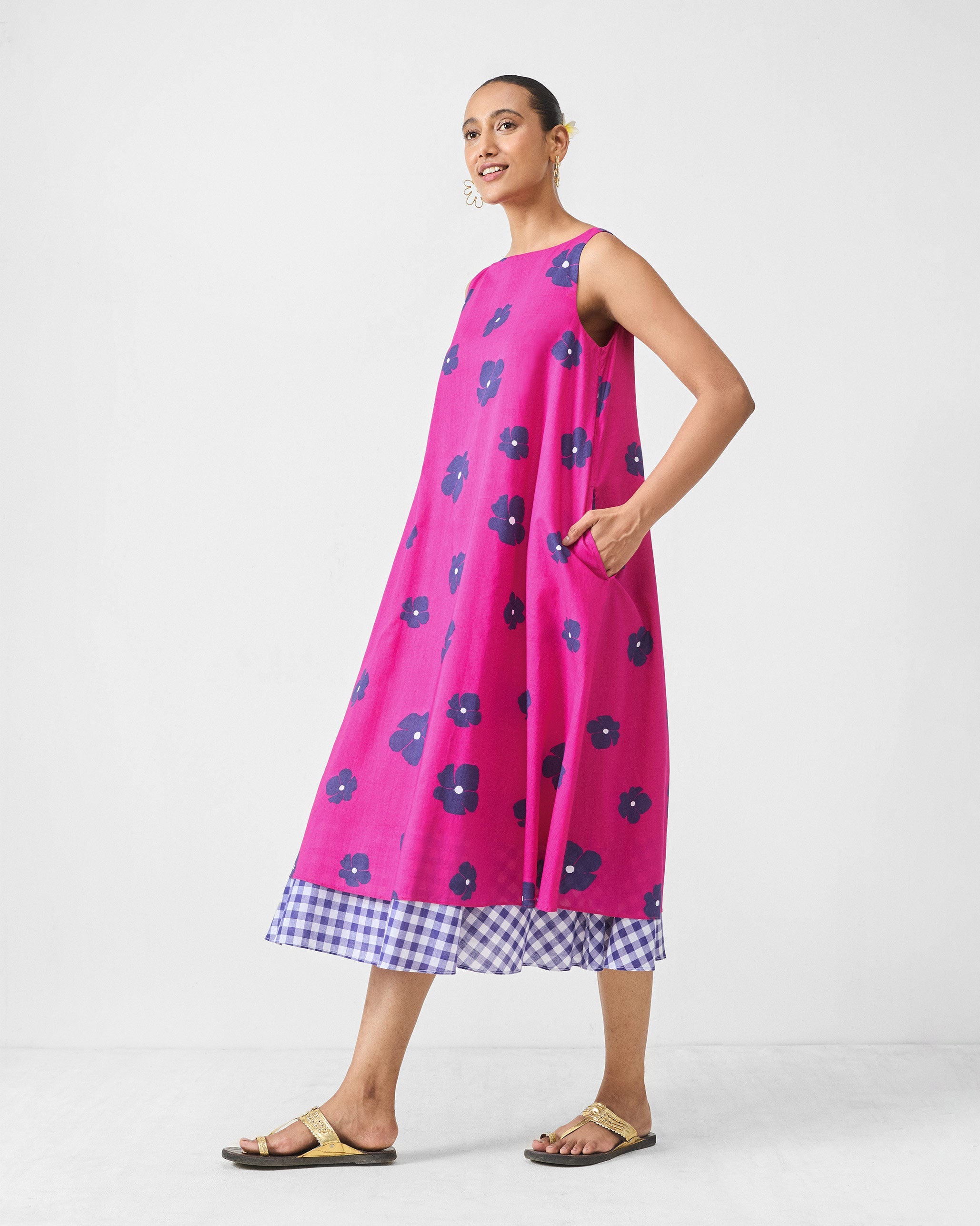 Double Layer Dress - Fuchsia & Purple Print