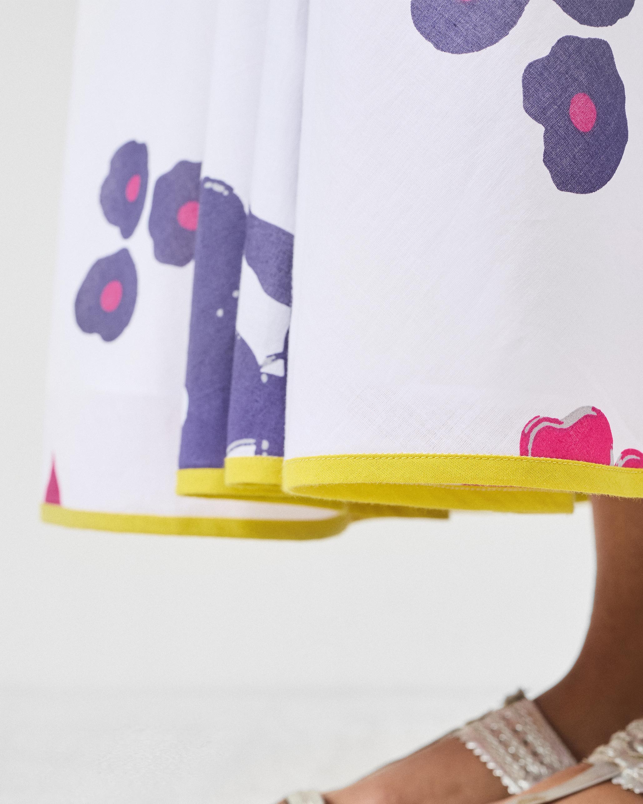 V-Neck Strappy Dress - White & Purple Printed