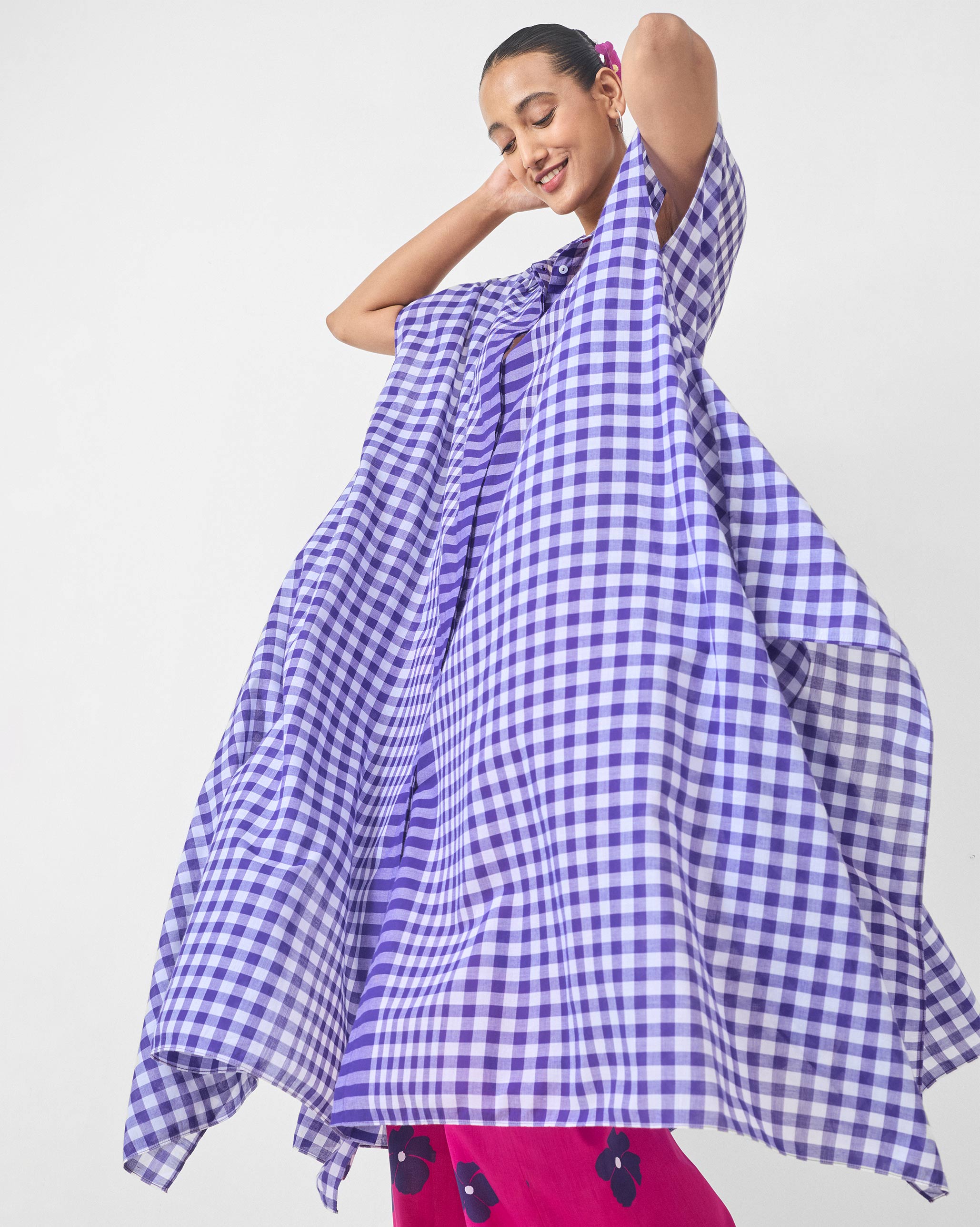 Treasure Kurta - Purple & White Checks