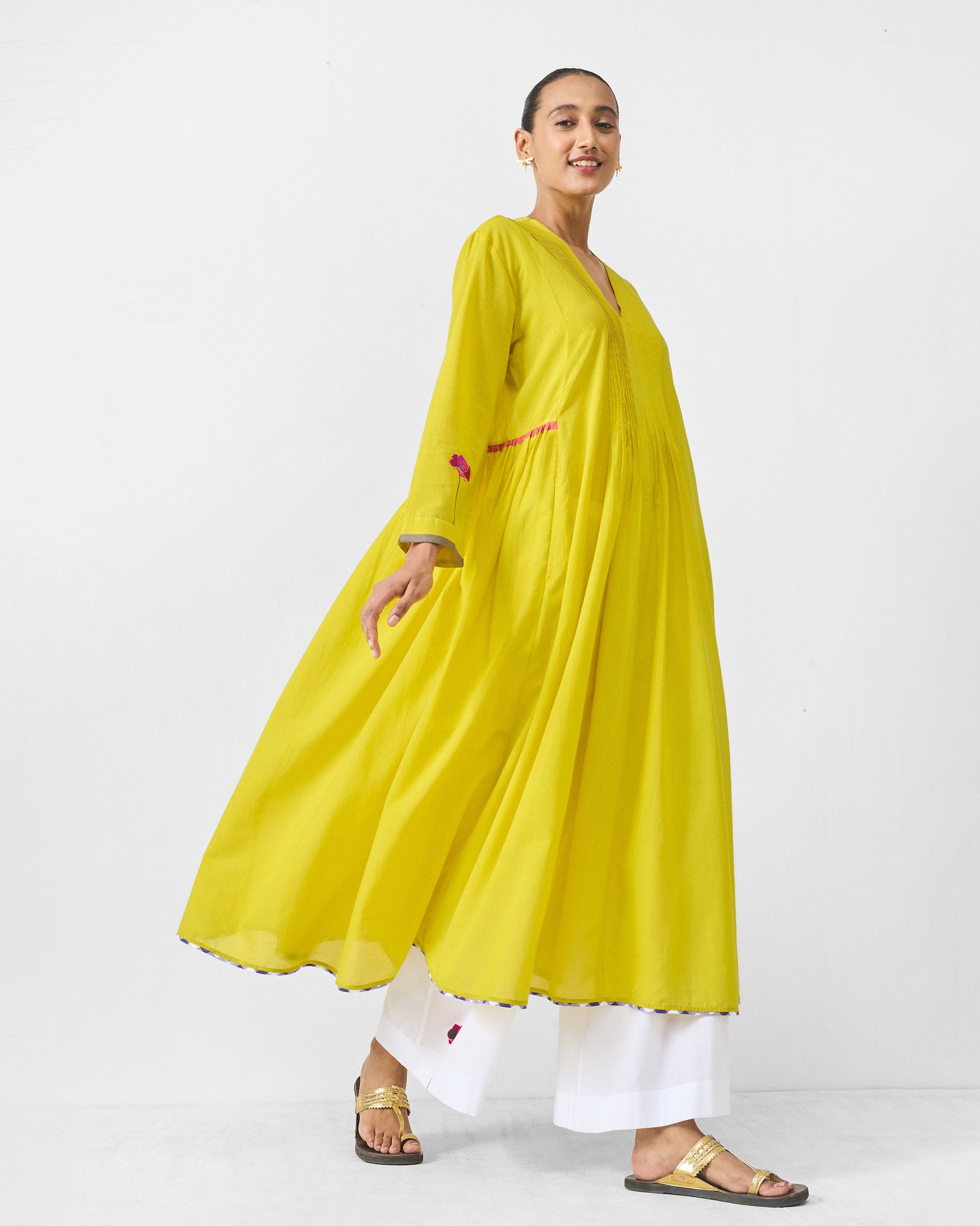 Pintuck Kurta - Chartreuse