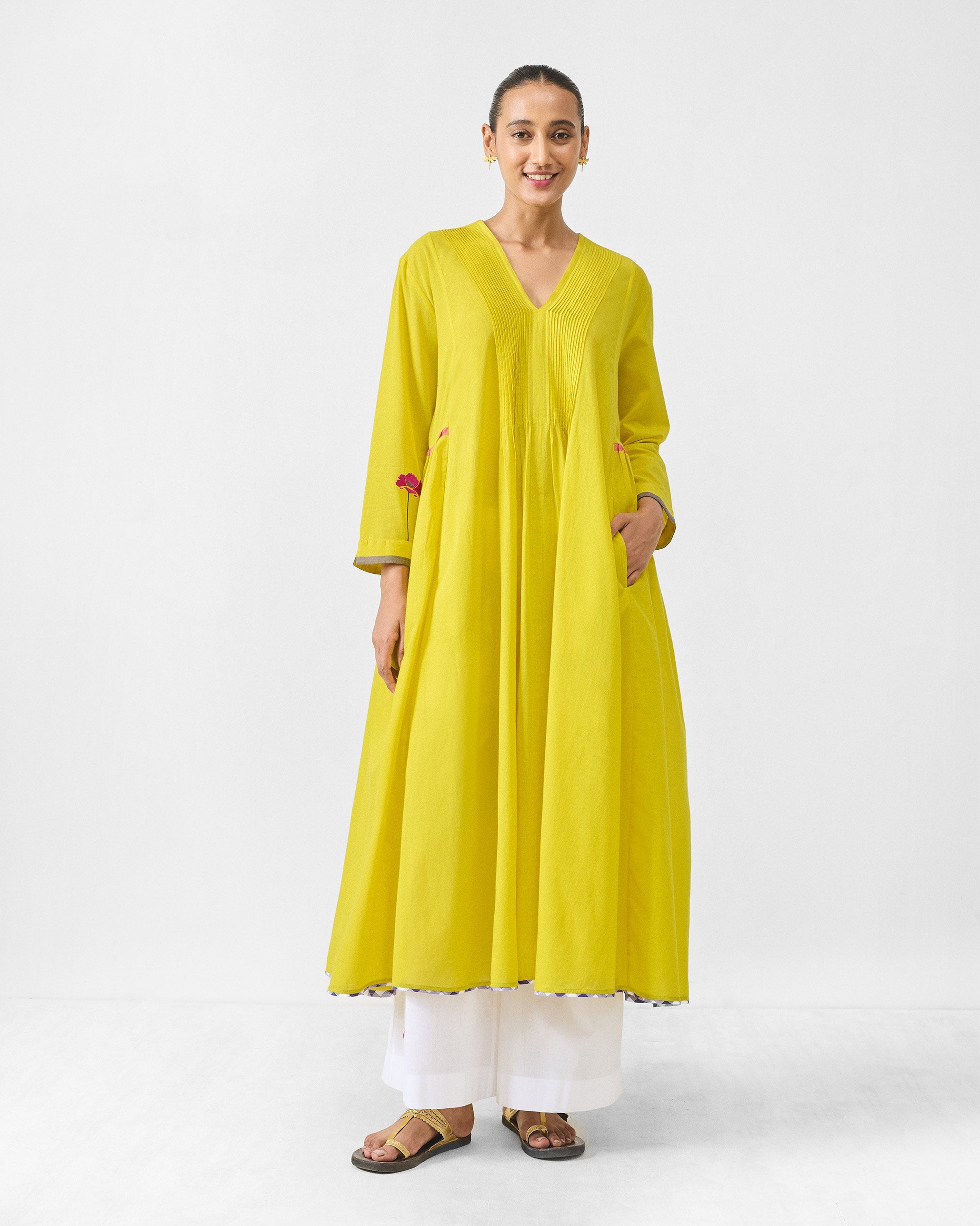Pintuck Kurta - Chartreuse