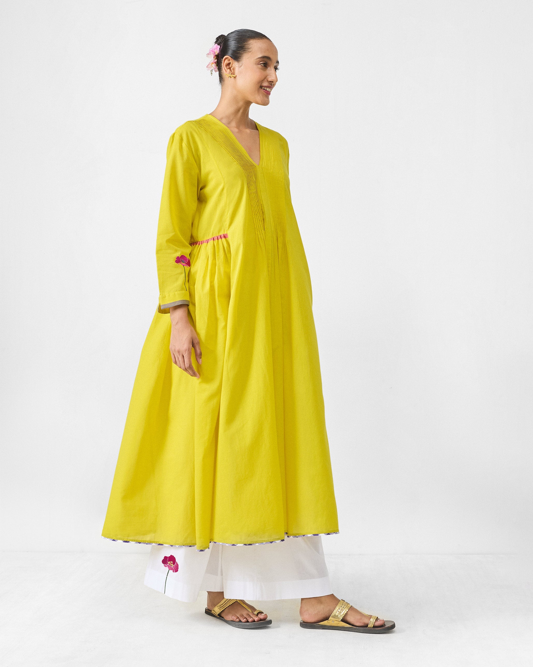 Pintuck Kurta - Chartreuse