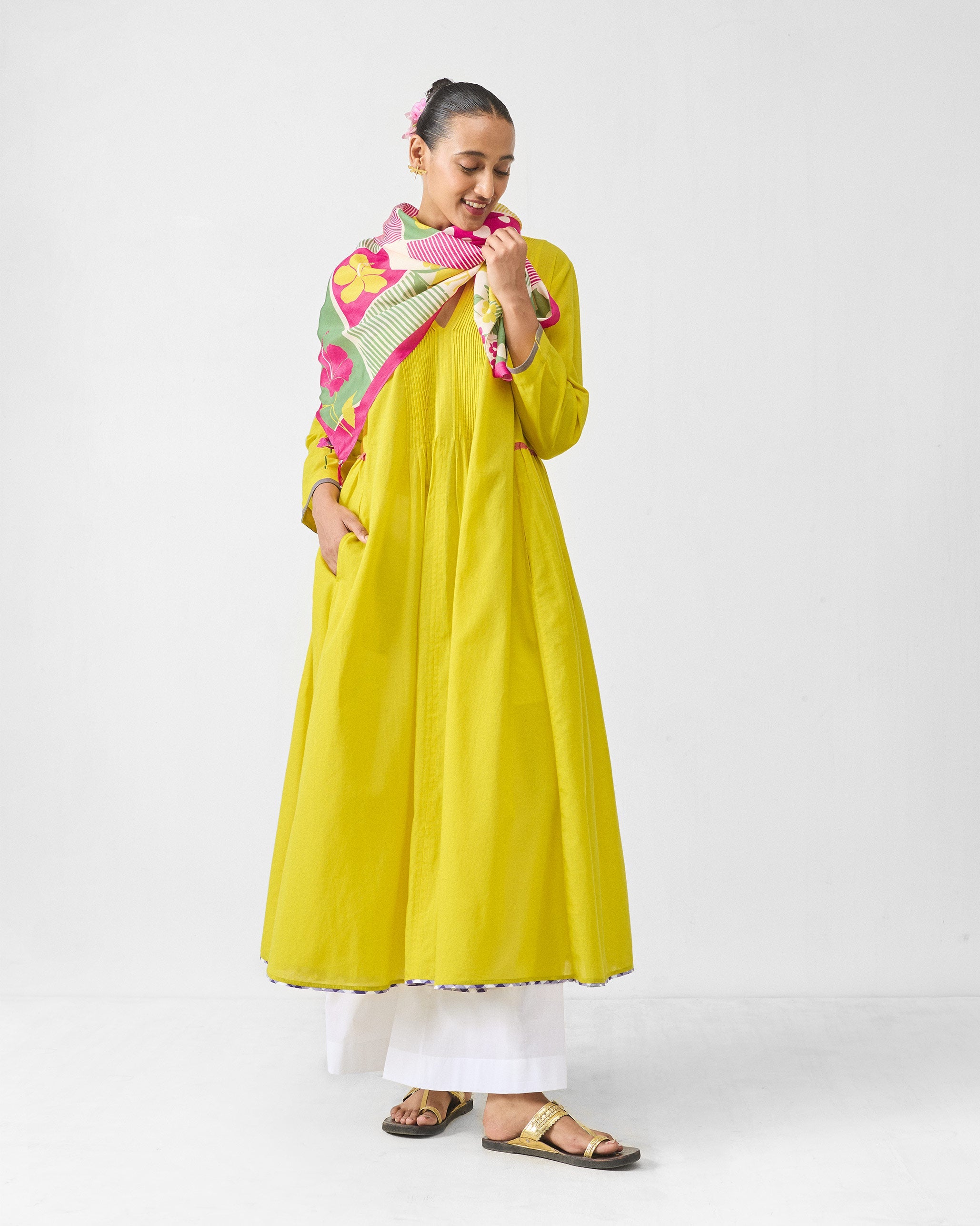 Pintuck Kurta - Chartreuse