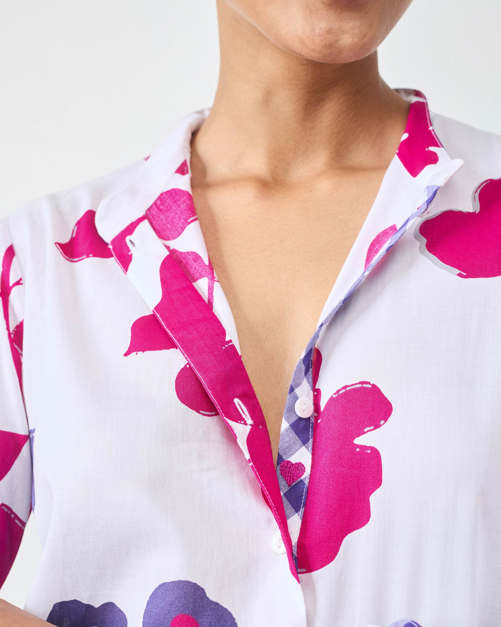 Basic Long Length Kurta - White & Purple Printed