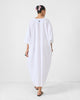 V Neck Kaftan - White & Fuchsia Printed