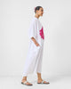 V Neck Kaftan - White & Fuchsia Printed