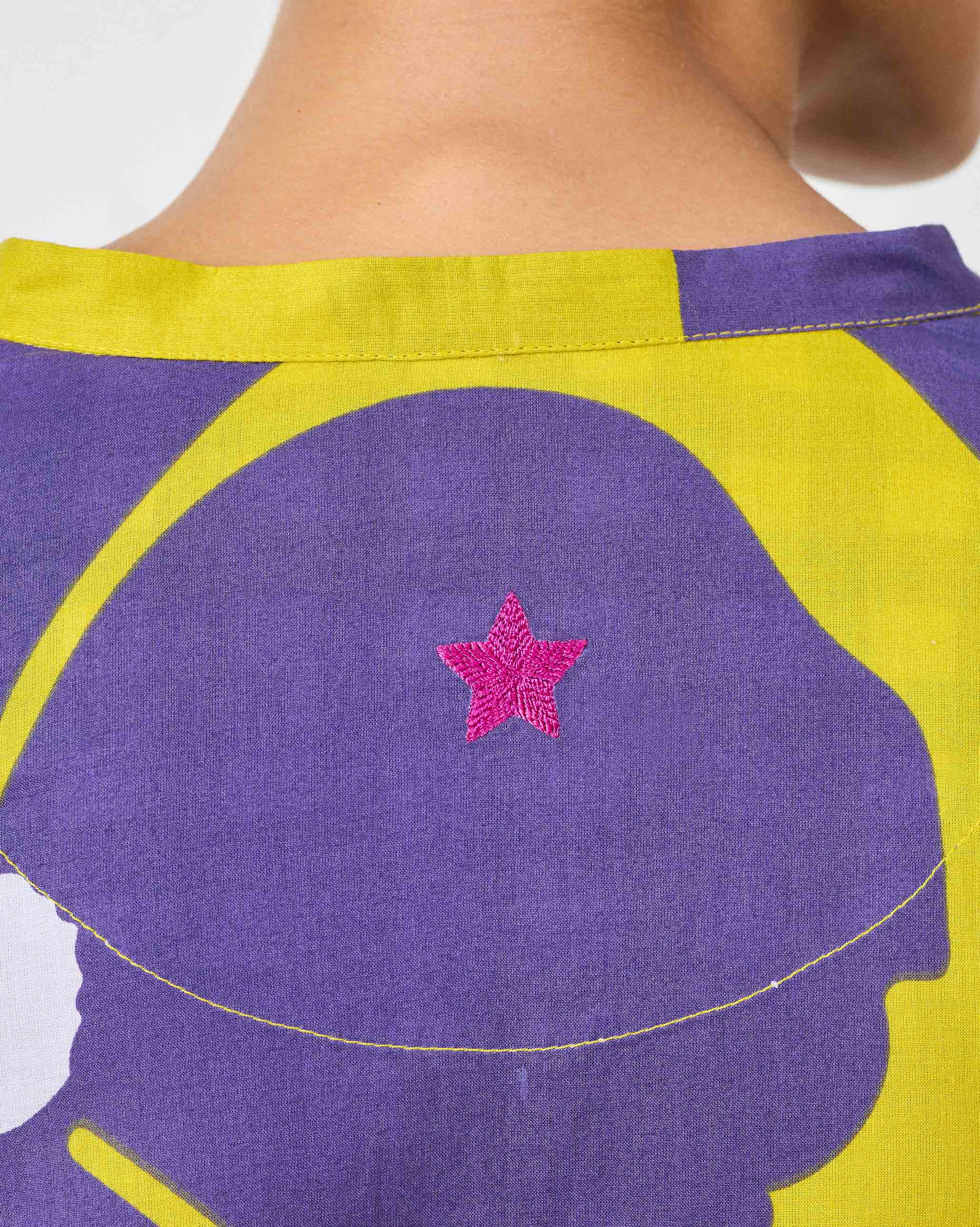 Elara Smocked Sleeve Kaftan - Purple & Chartreuse Printed